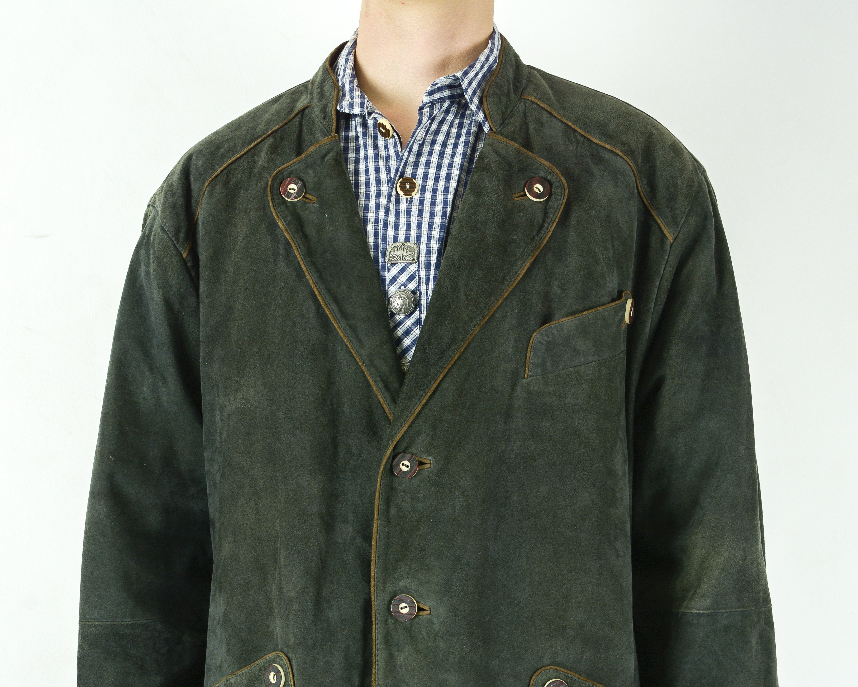 Leather MACHIAVELLI Trachten Men Suede Leather Blazer Jacket Coat 52 Size 42R - 2 Thumbnail