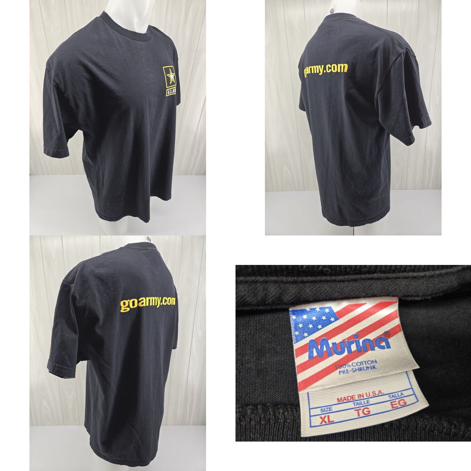 Vintage US Army Men’s Short Sleeve XL Black T-Shirt Go Army Murina USA Shirt Size US XL / EU 56 / 4 - 8 Thumbnail