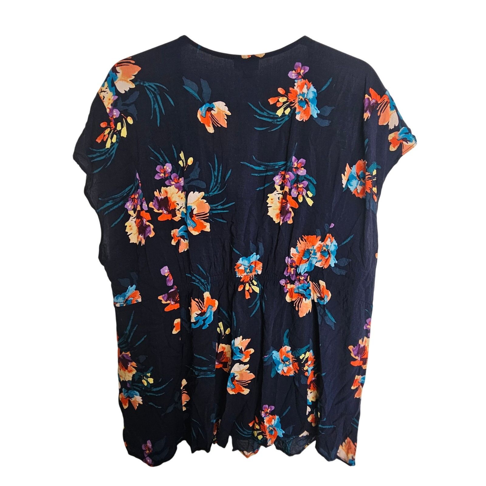 Corridor Torrid Blouse Blue Floral Print Short Sleeve Top Button 1X Size XL / US 12-14 / IT 48-50 - 7 Thumbnail