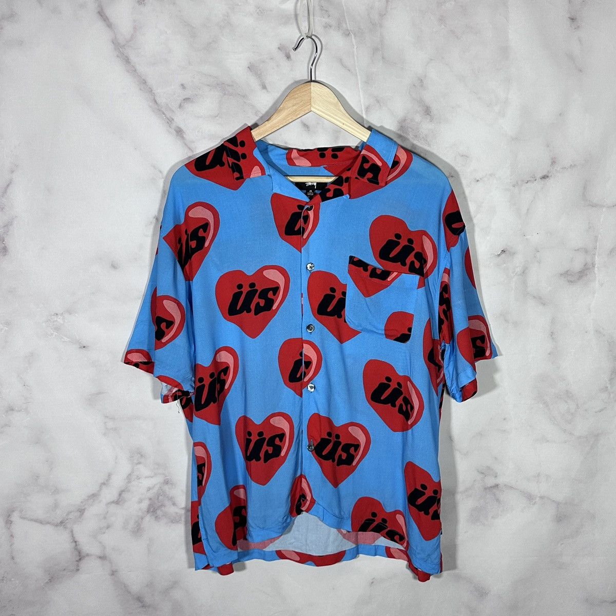 Cactus Plant Flea Market × Stussy Blue Heart Camp Collar S/S Shirt Size US M / EU 48-50 / 2 - 1 Thumbnail
