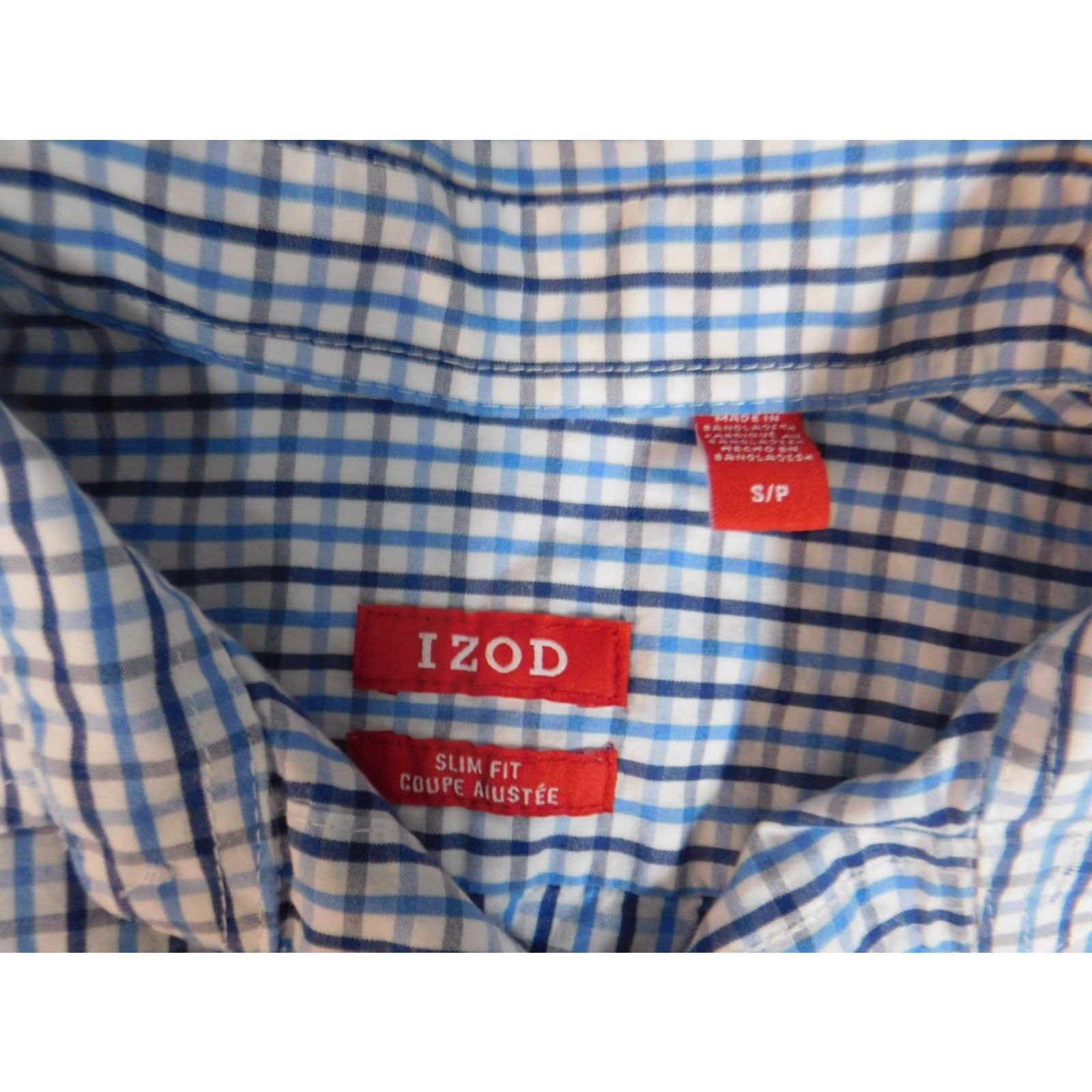Izod IZOD Shirt Slim Fit Mens Small Blue Plaid Button-Down Long Sleeve, Collared, Button-Up, Knit Cotton, Pocket, Logo, Vintage: No, American, Regular Size Size US S / EU 44-46 / 1 - 6 Thumbnail