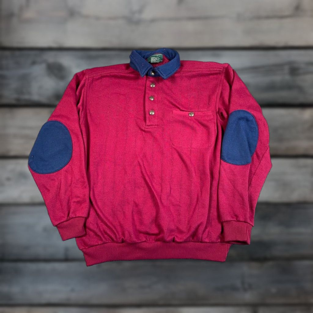 Vintage VTG Scandia Woods Sweater Adult Medium Red Blue Elbow Patches Collared Ribbed Knit Preppy Size US M / EU 48-50 / 2 - 1 Thumbnail