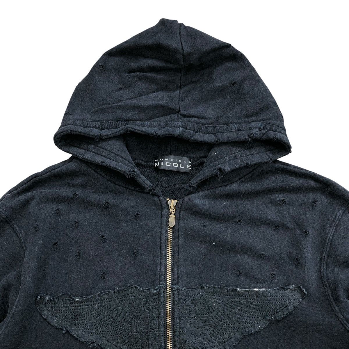 If Six Was Nine × Le Grande Bleu (L.G.B.) × Nicole Club Vintage Nicole Monsieur Embroidered Distressed Zip Hoodie Size US M / EU 48-50 / 2 - 5 Thumbnail