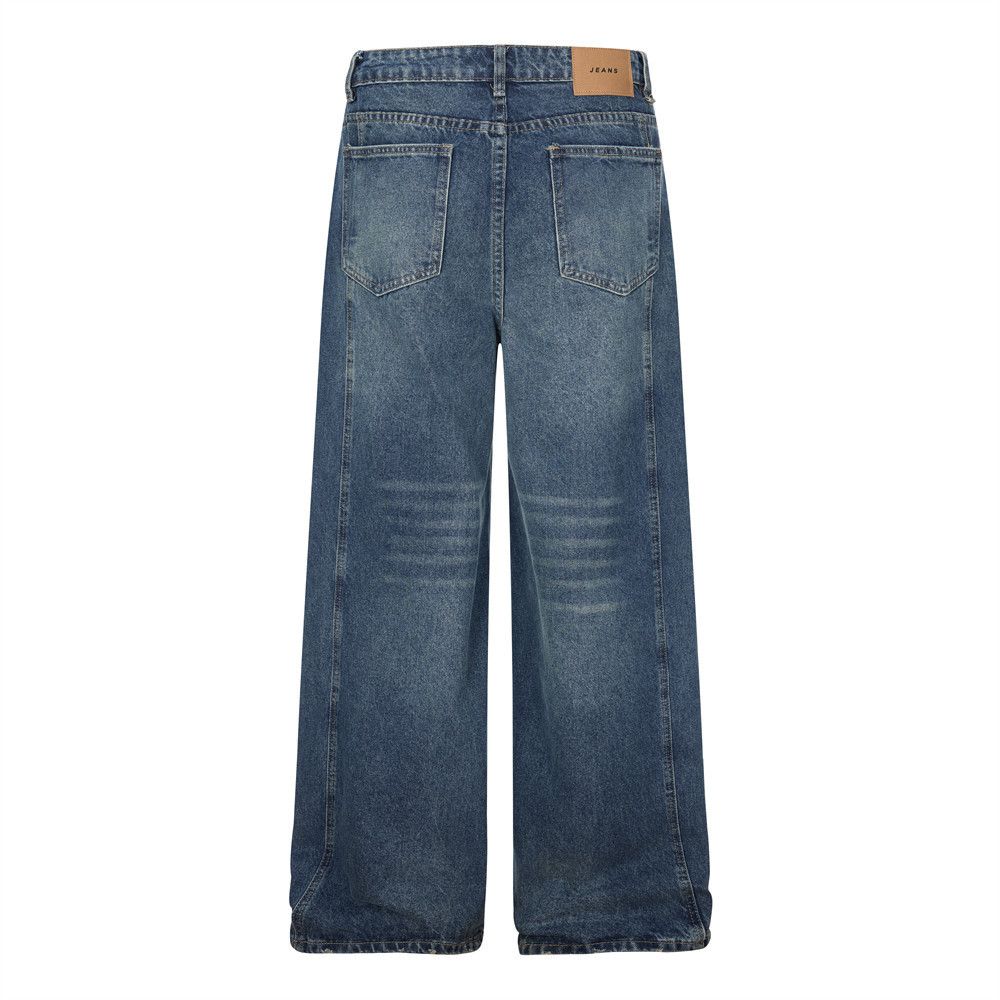 Jean Men's washed distressed irregular patchwork straight jeans Size US 32 / EU 48 - 2 Thumbnail