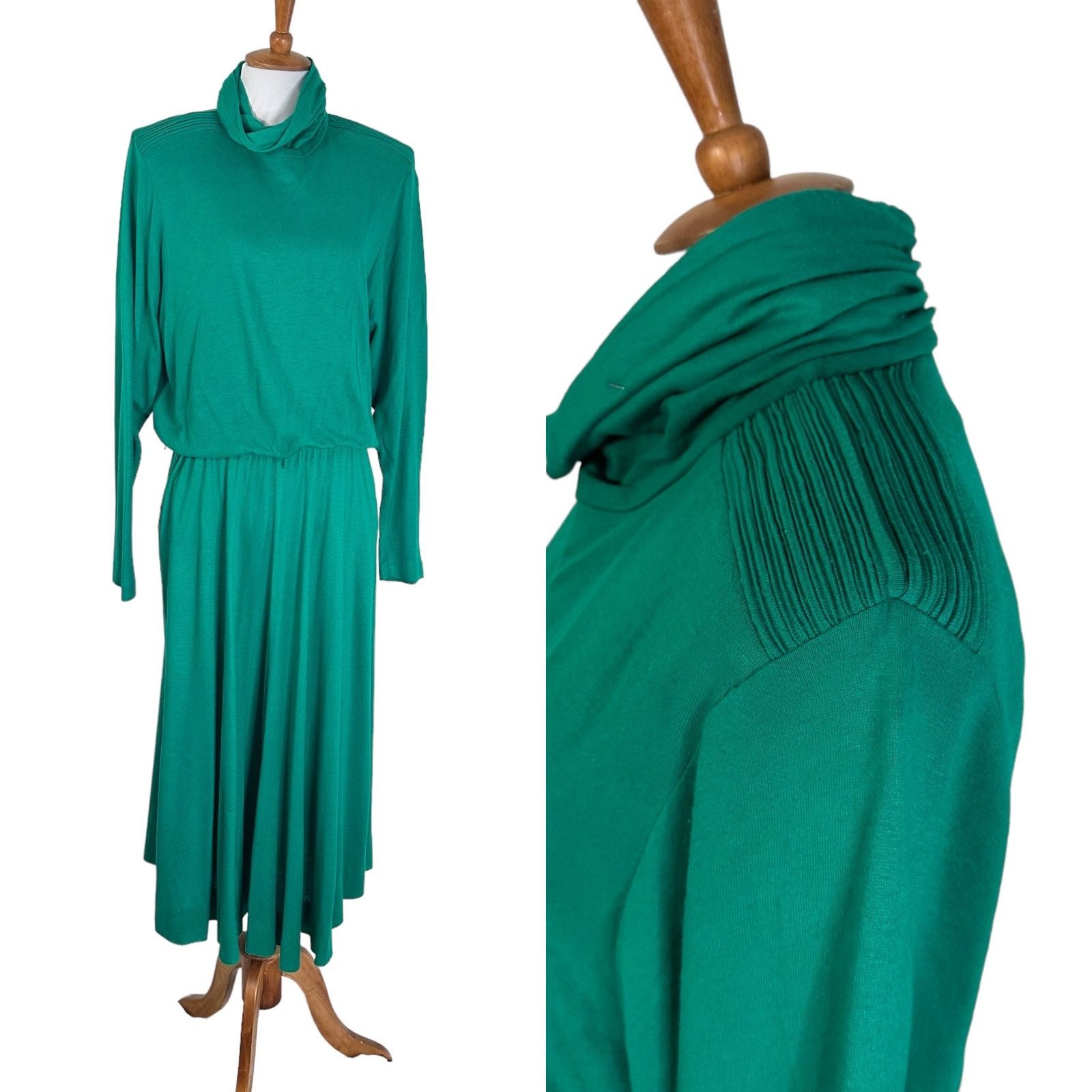 Vintage Vintage 1980s Emerald Green Tutrtleneck knit Midi Dress M Size M / US 6-8 / IT 42-44 - 3 Thumbnail