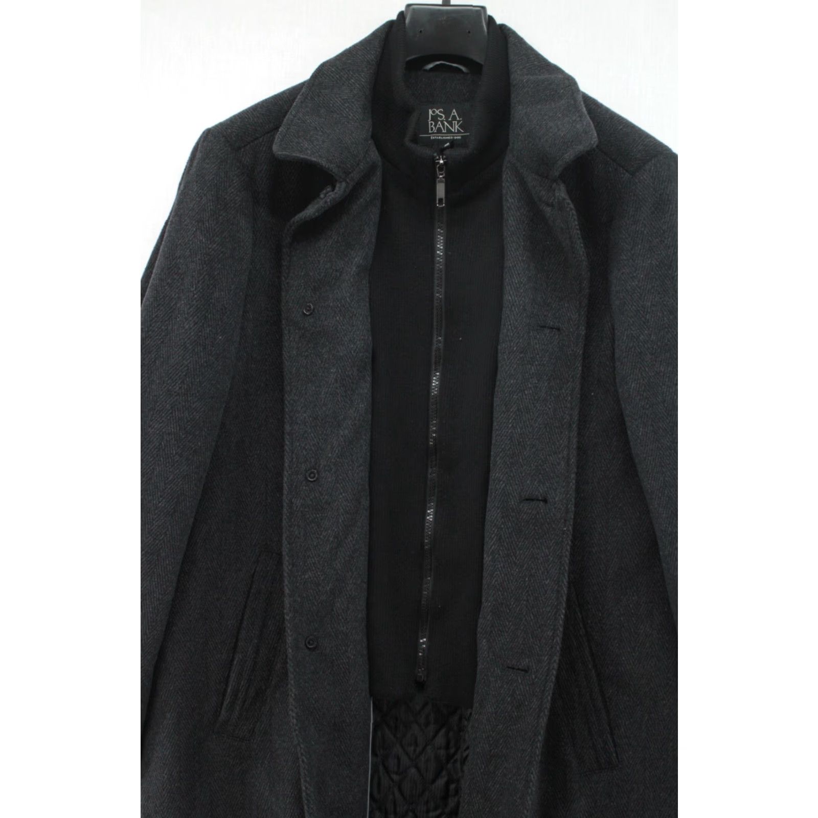Jos. A. Bank Jos A Bank Jacket Mens 44R Herringbone Wool Mid-Length Full Zip Quilted Lining Coat/Overcoat Black Size 44R Mens Size US S / EU 44-46 / 1 - 5 Thumbnail