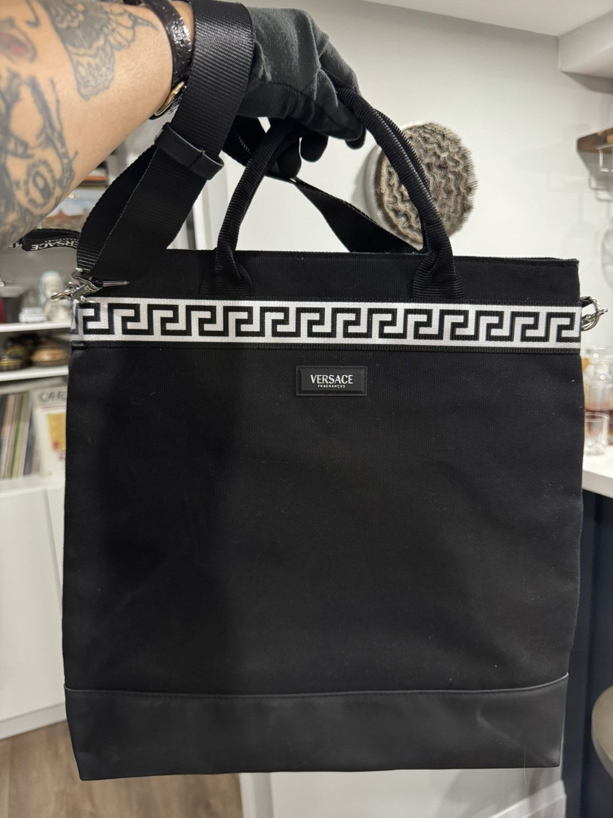 Versace Versace Fragrances Greek Key Tote Bag – Canvas Shoulder Bag Size ONE SIZE - 2 Thumbnail