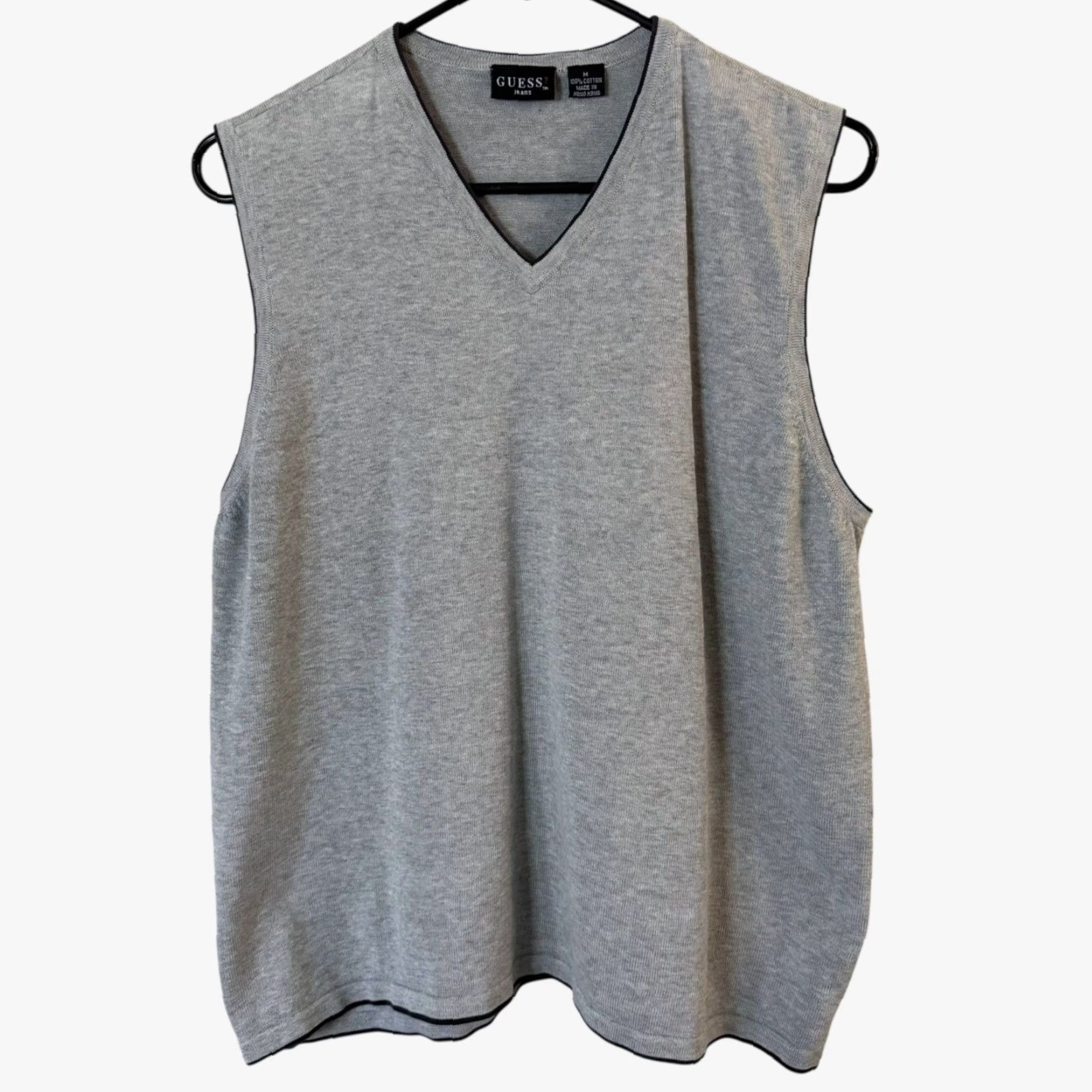 Guess VINTAGE Guess V-Neck Sweater Vest Gray Men's M Fine Gauge Knit 100% Cotton Vest Size US M / EU 48-50 / 2 - 2 Thumbnail