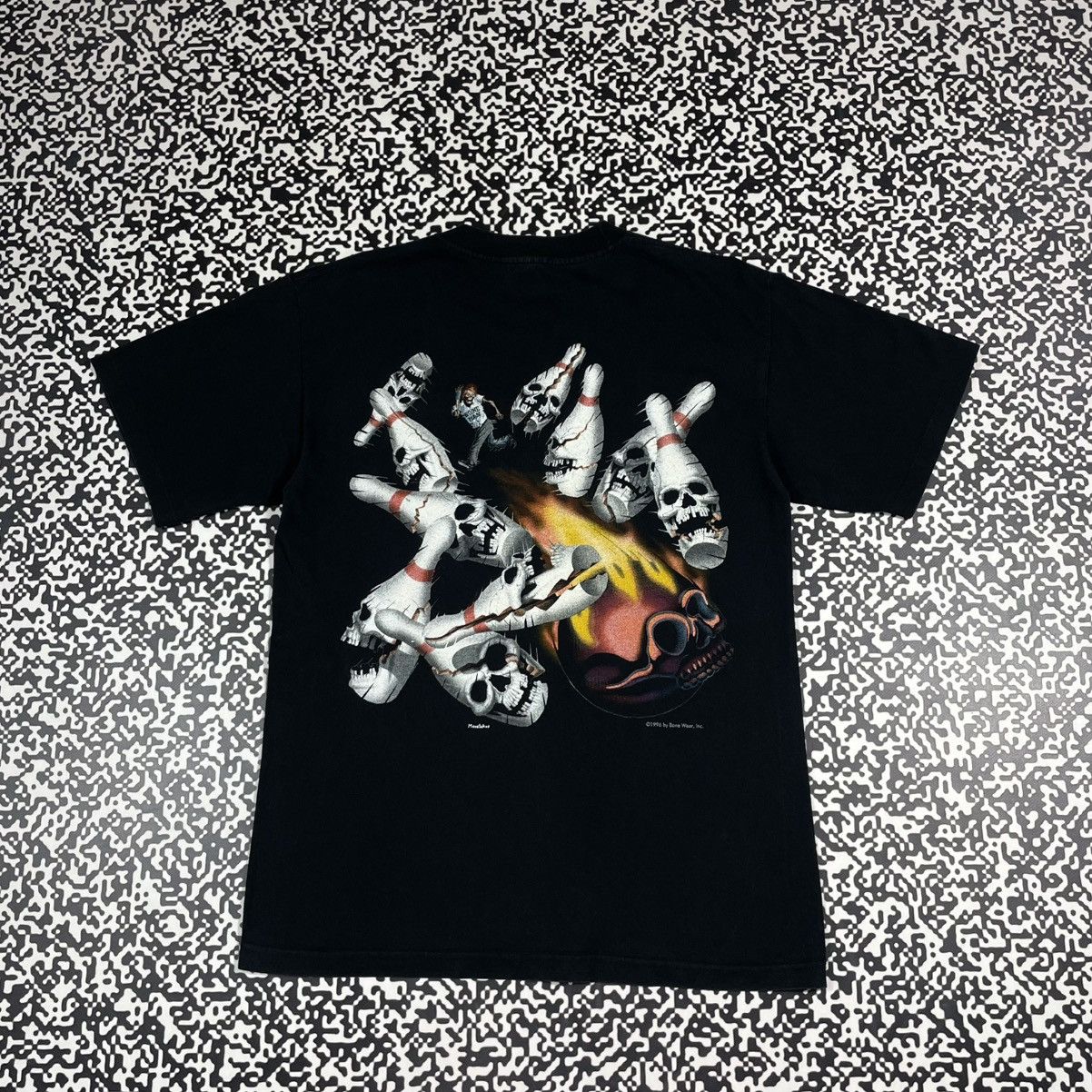 Japanese Brand Vintage 1996 Bone Man Skull Bones Logo Bowling Retro T-shirt Size US L / EU 52-54 / 3 - 1 Thumbnail