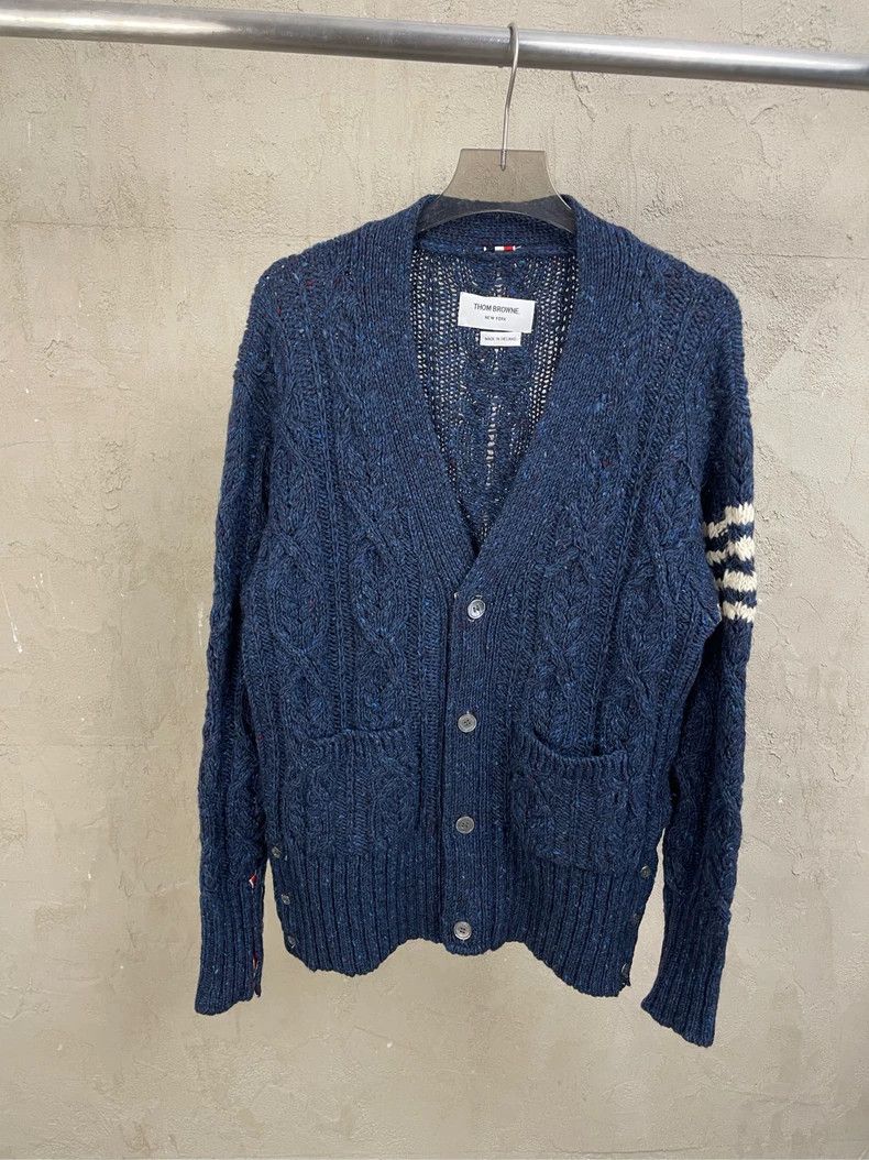 Thom Browne Thom browne Dark blue four-striped wool cardigan jacket 250 Size US L / EU 52-54 / 3 - 1 Thumbnail