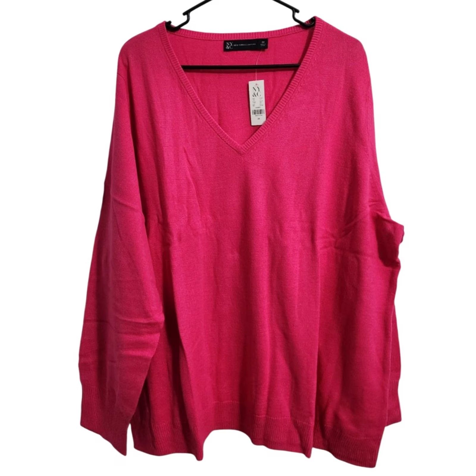 Vintage New York & Company NY&Co Womens 3X Sweater V-Neck Pullover Acrylic Pink Size XXL / US 16-18 / IT 52-54 - 2 Thumbnail