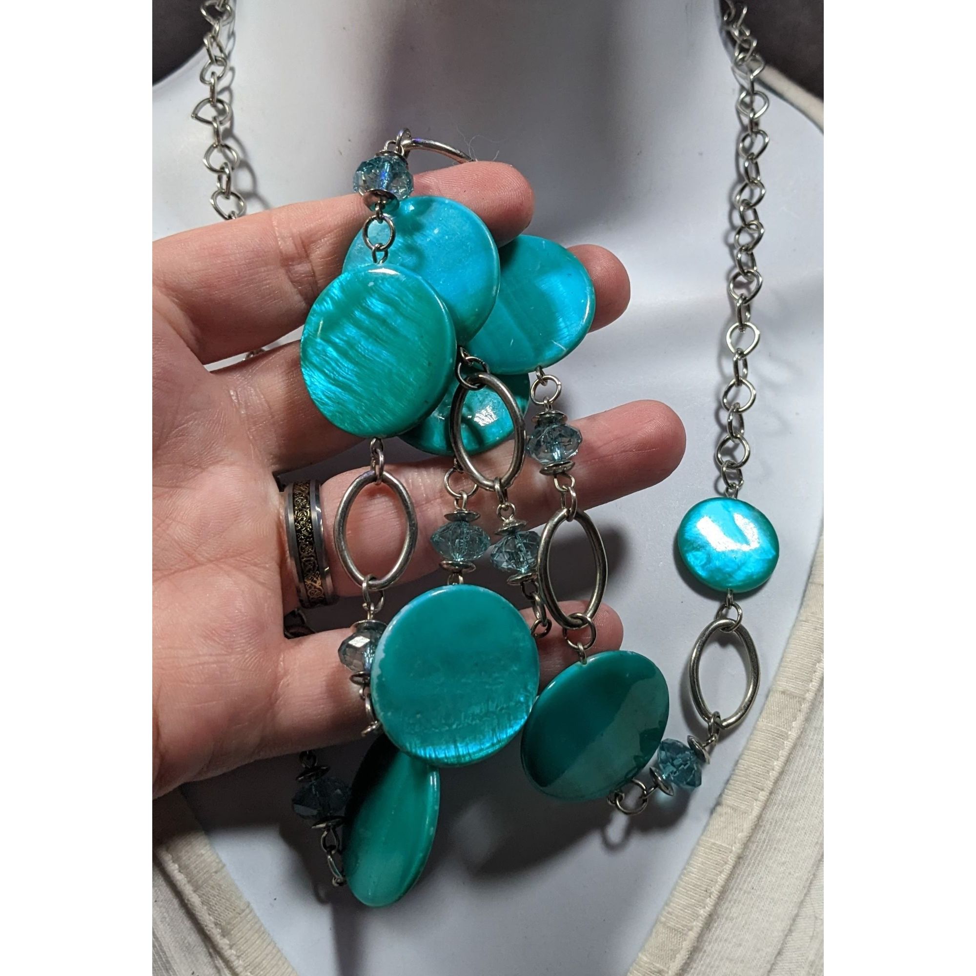Other Retro Mermaidcore Blue Shell And Glass Station Necklace Size ONE SIZE - 3 Thumbnail