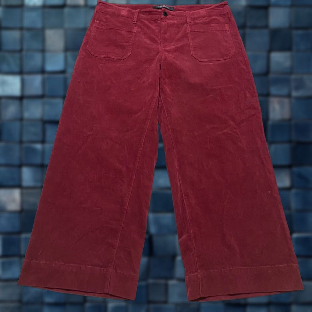 Vintage Liverpool Womens sz 12 Jeans Red Corduroy Wide Leg Crop High Rise Crop Dark Wash Size 34" / US 12 / IT 48 - 1 Thumbnail