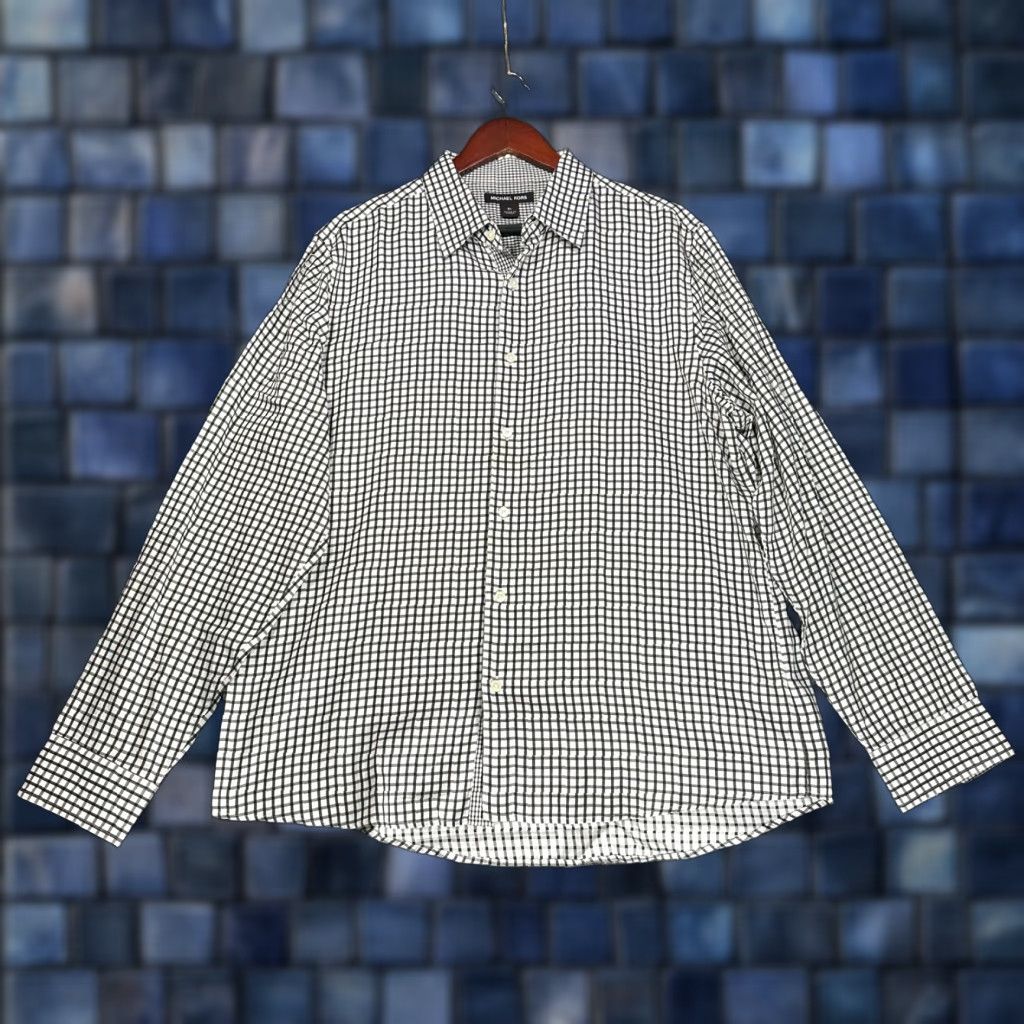 Michael Kors Michael Kors Shirt Mens XL Button-Up Brown White Check Cotton Long Sleeve Size US XL / EU 56 / 4 - 1 Thumbnail