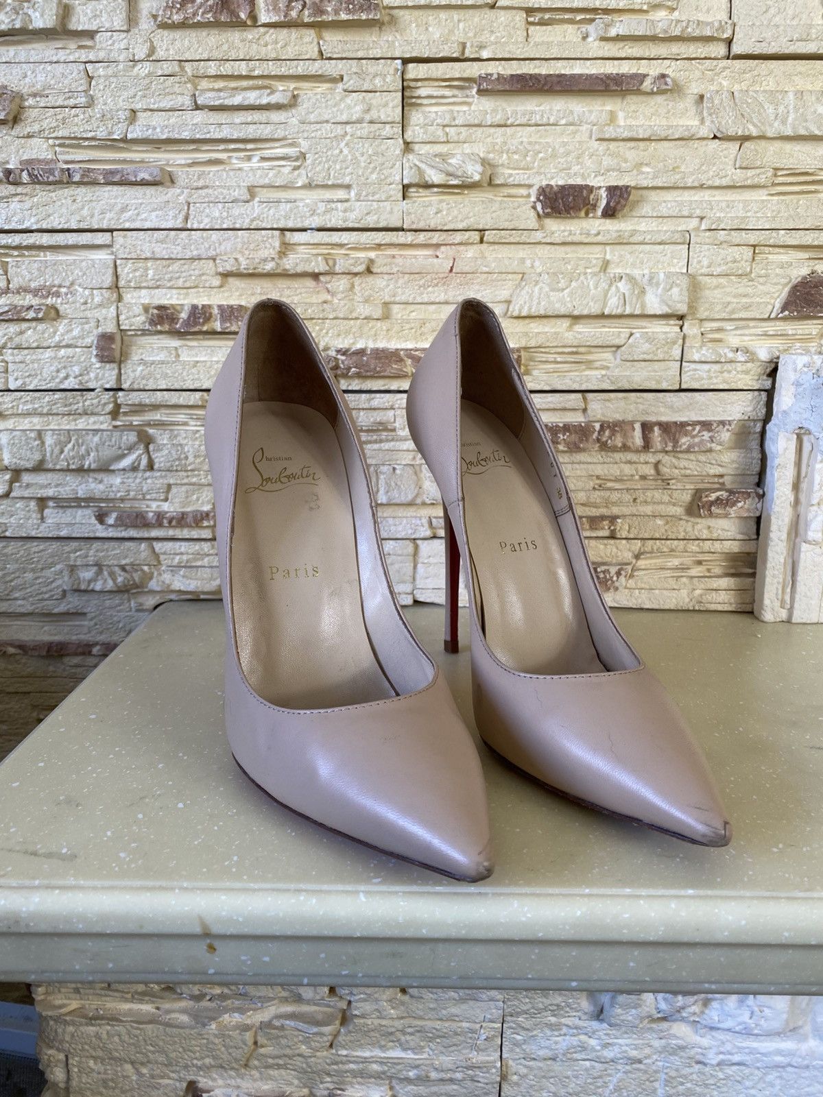 Christian Louboutin Christian Louboutine Leather Women’s Heels Beige Size US 8.5 / IT 38.5 - 3 Thumbnail