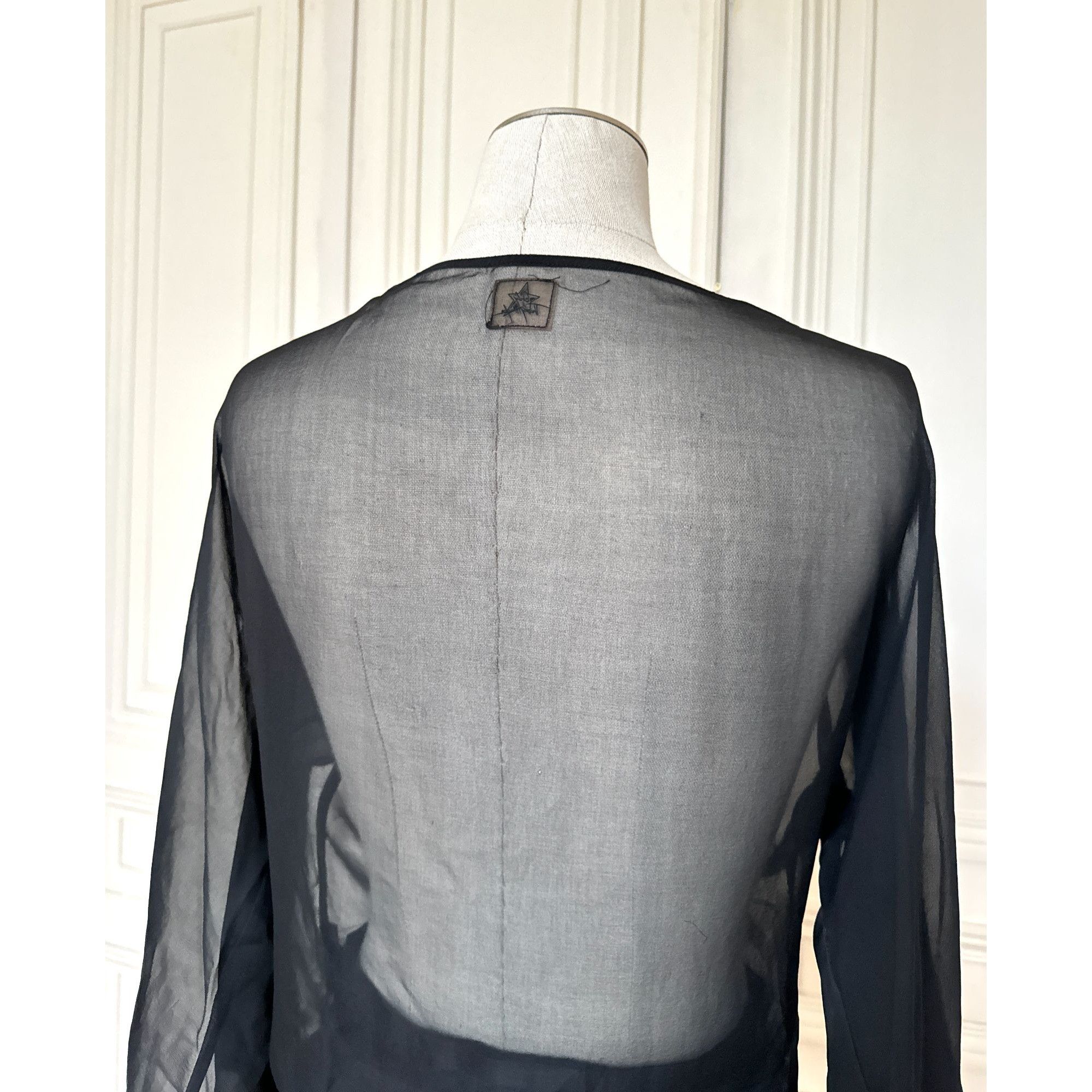 Thierry Mugler Vintage Black Sheer Silk Top Size M / US 6-8 / IT 42-44 - 3 Thumbnail