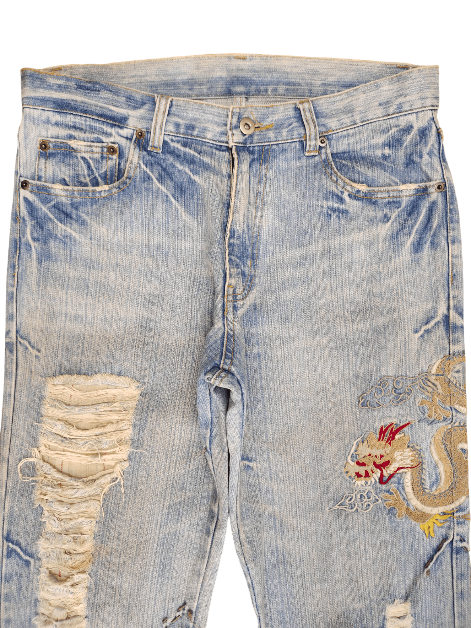 Japanese Brand Japan Sukajan Dragon Distressed Jeans karakuri Tamashi Size US 32 / EU 48 - 3 Thumbnail