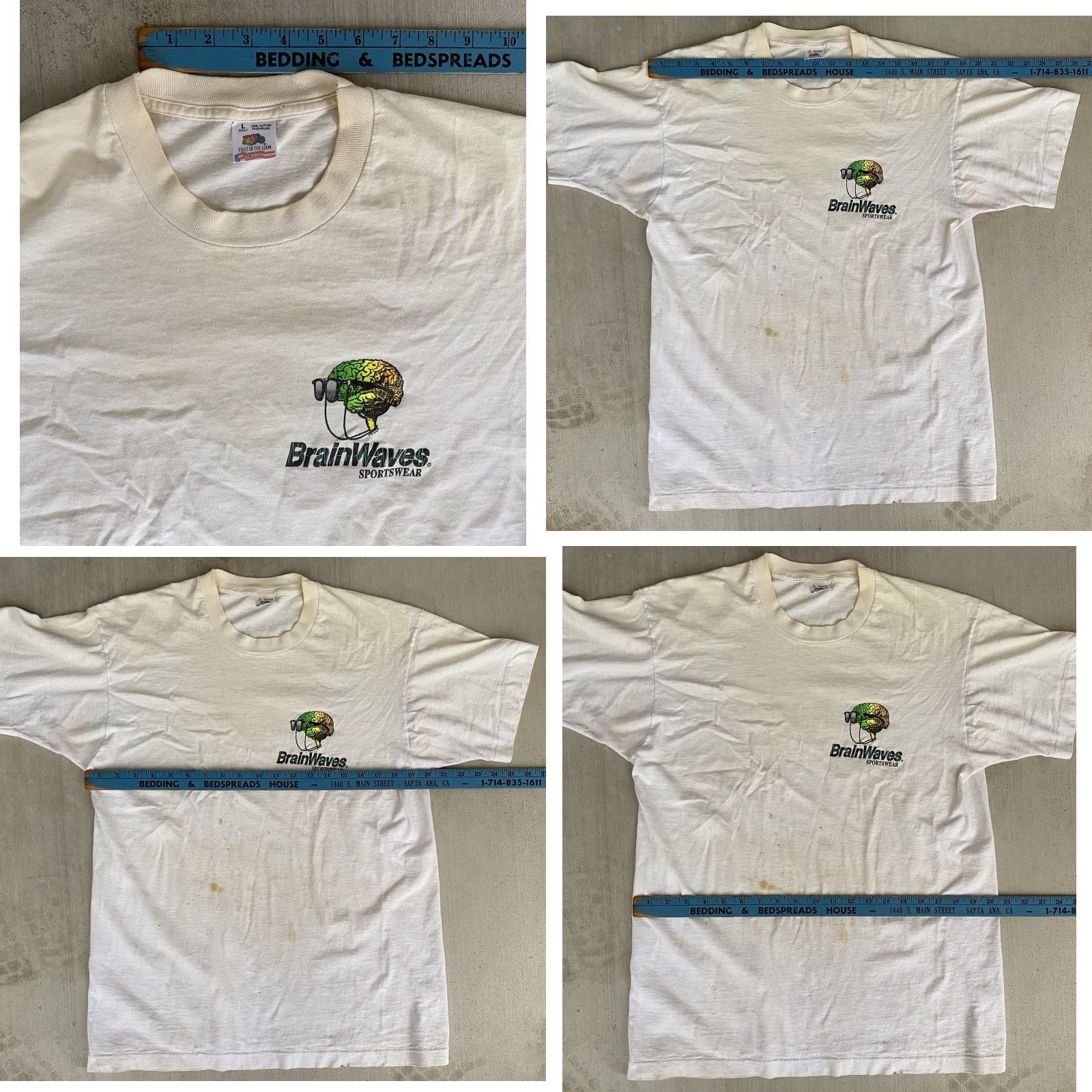 Fruit Of The Loom VINTAGE Brainwaves Hawaii Gecko T Shirt Mens L White Neon 90s Graphic Size US L / EU 52-54 / 3 - 11 Thumbnail