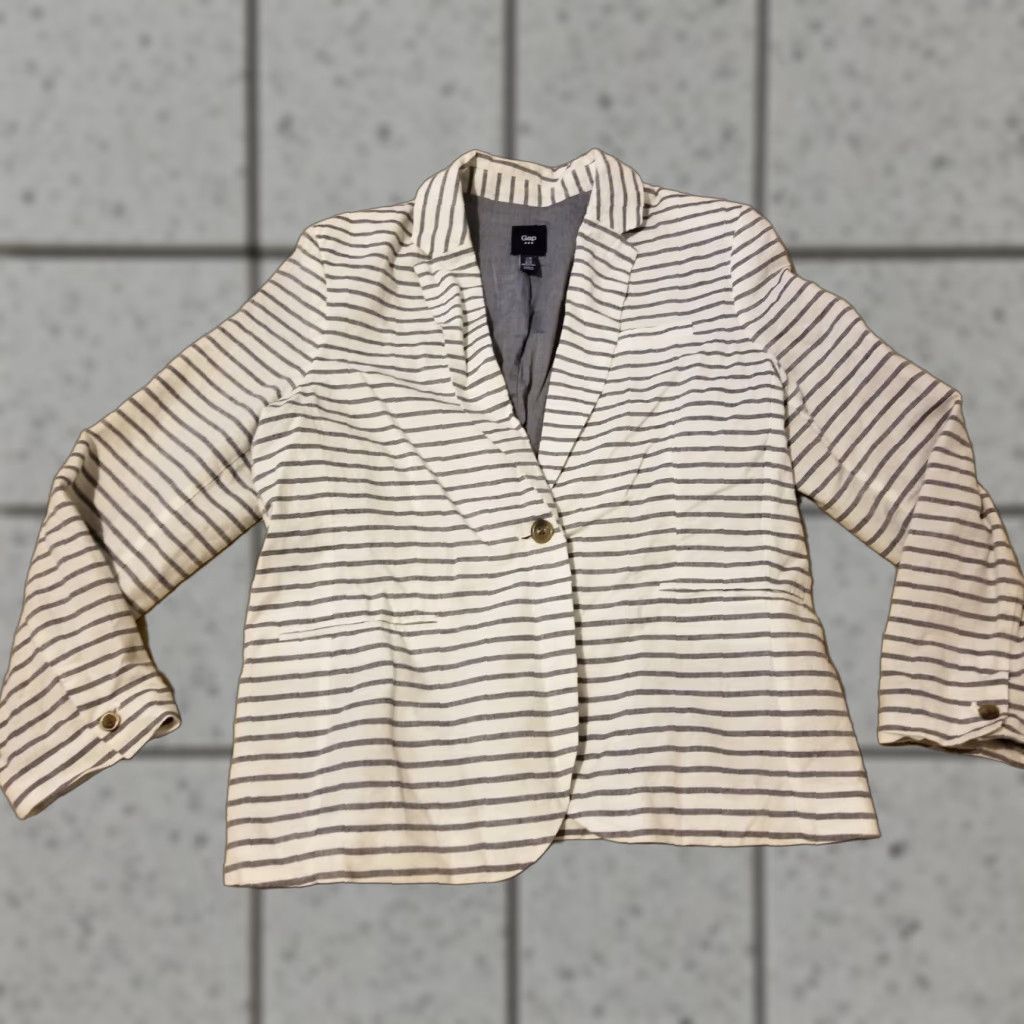 Gap Womens Gap Linen Jacket 18 White Gray Blazer - Gap 3-in-1 Linen Blazer Size 18 Women Gray White Jacket Size XXL / US 16-18 / IT 52-54 - 1 Thumbnail