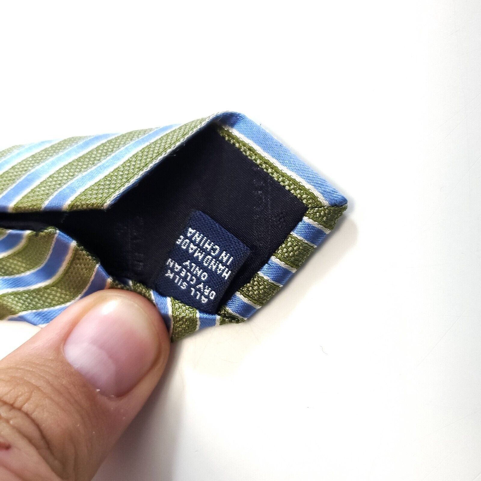 Roundtree & Yorke Roundtree & Yorke Blue Green Striped Woven Wide Silk Tie Size ONE SIZE - 4 Thumbnail