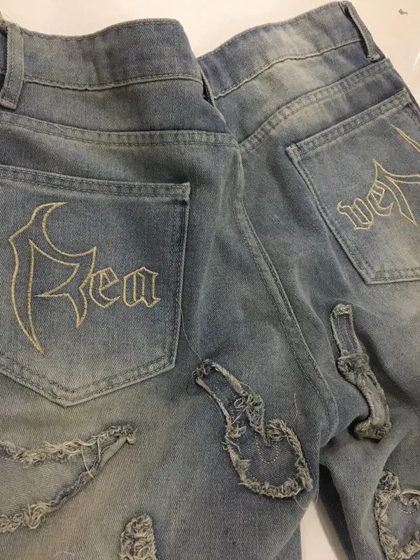 VIBE Street Retro Raw Edge Embroidery Baggy Jeans Size US 32 / EU 48 - 7 Thumbnail