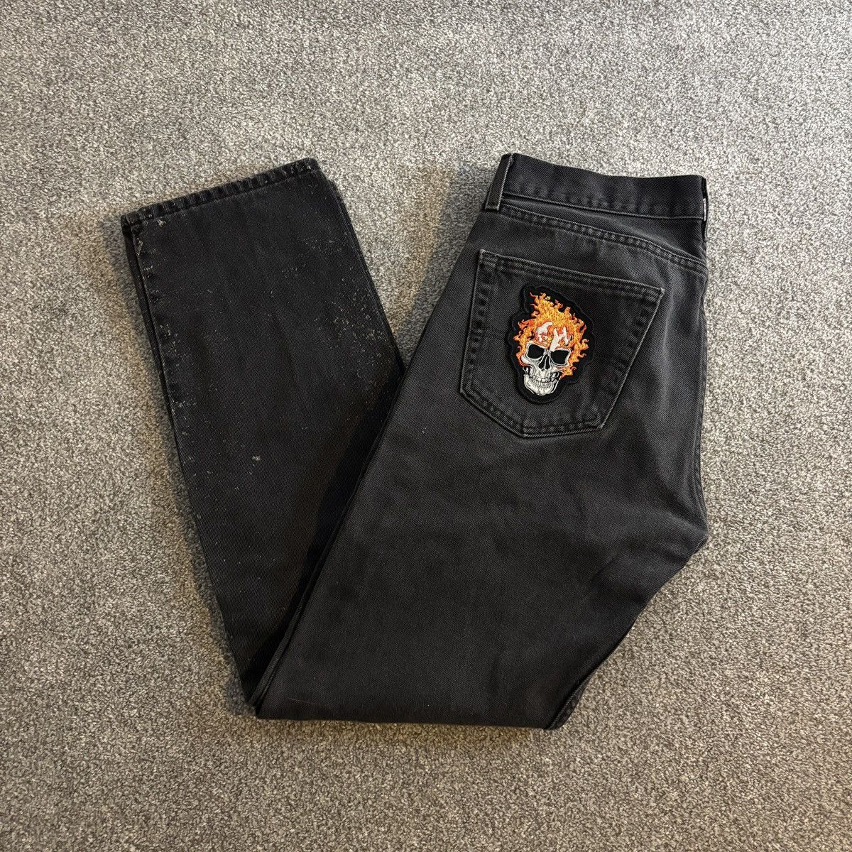 Affliction × Levi's × Vintage Crazy Y2K Levi’s 505 Skull Affliction Style Black Rave Pants Size US 34 / EU 50 - 1 Thumbnail