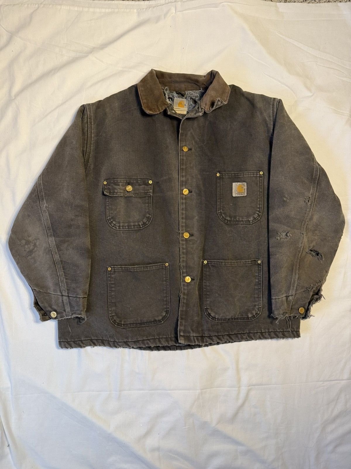 Carhartt Vintage 90s Carhartt C01 Faded Distressed Brown Chore Coat Size US XL / EU 56 / 4 - 1 Thumbnail
