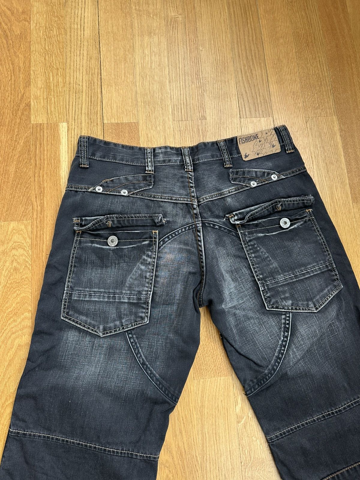 JNCO Vintage Fishbone Denim Baggy Shorts Dark Black Fit Size US 34 / EU 50 - 10 Thumbnail