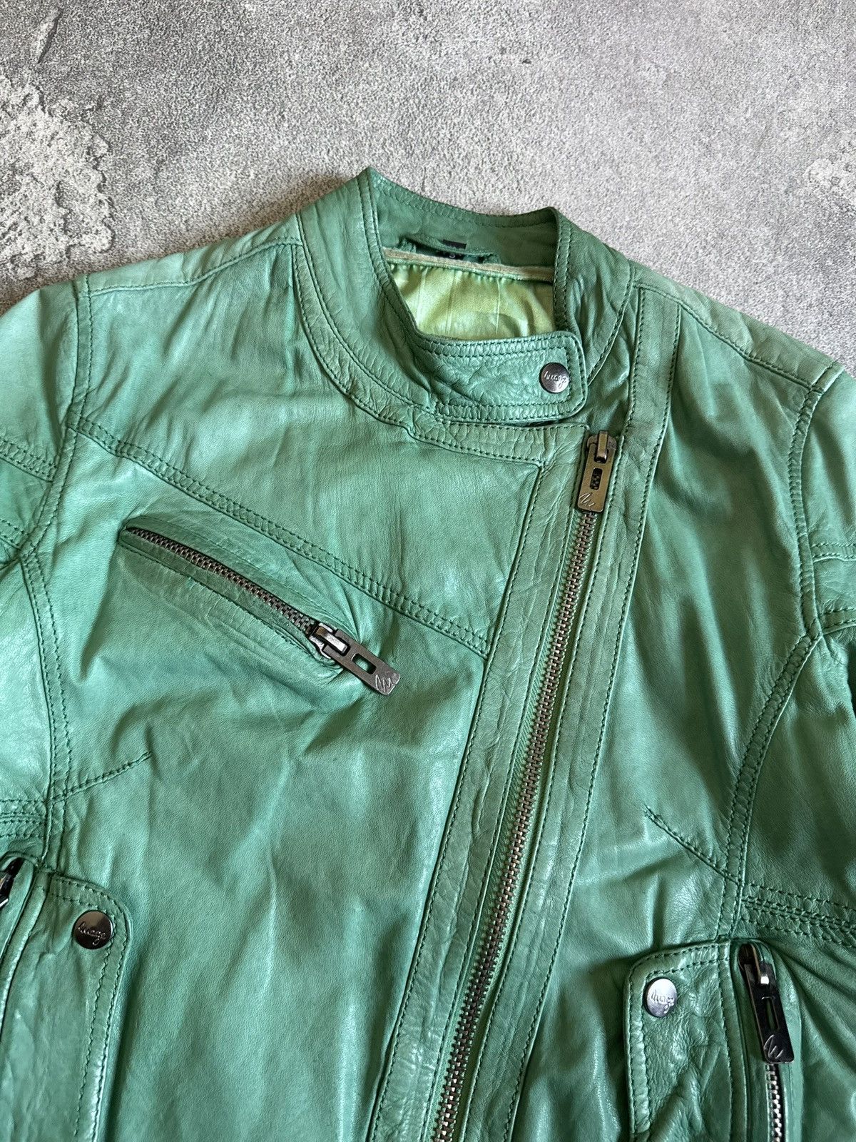 Leather 90s Retro S/size leather biker zip jacket Avantgarde Y2K Size S / US 4 / IT 40 - 12 Thumbnail