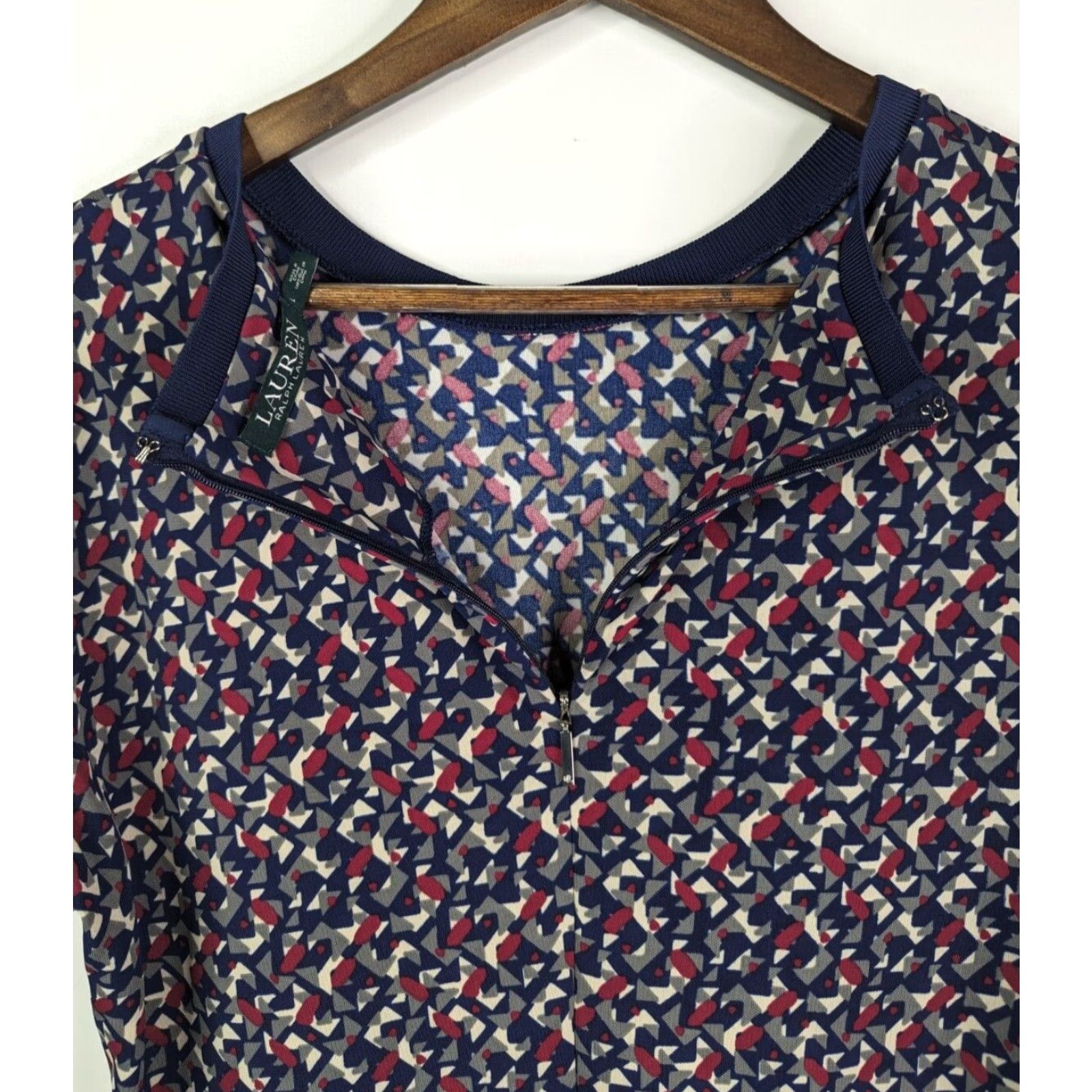 Ralph Lauren Lauren Ralph Lauren Meilyr Knit Geometric Pattern Top Navy Zip Womens Size L Short Sleeve Regular Fit Fashion-pullovers Size L / US 10 / IT 46 - 4 Thumbnail