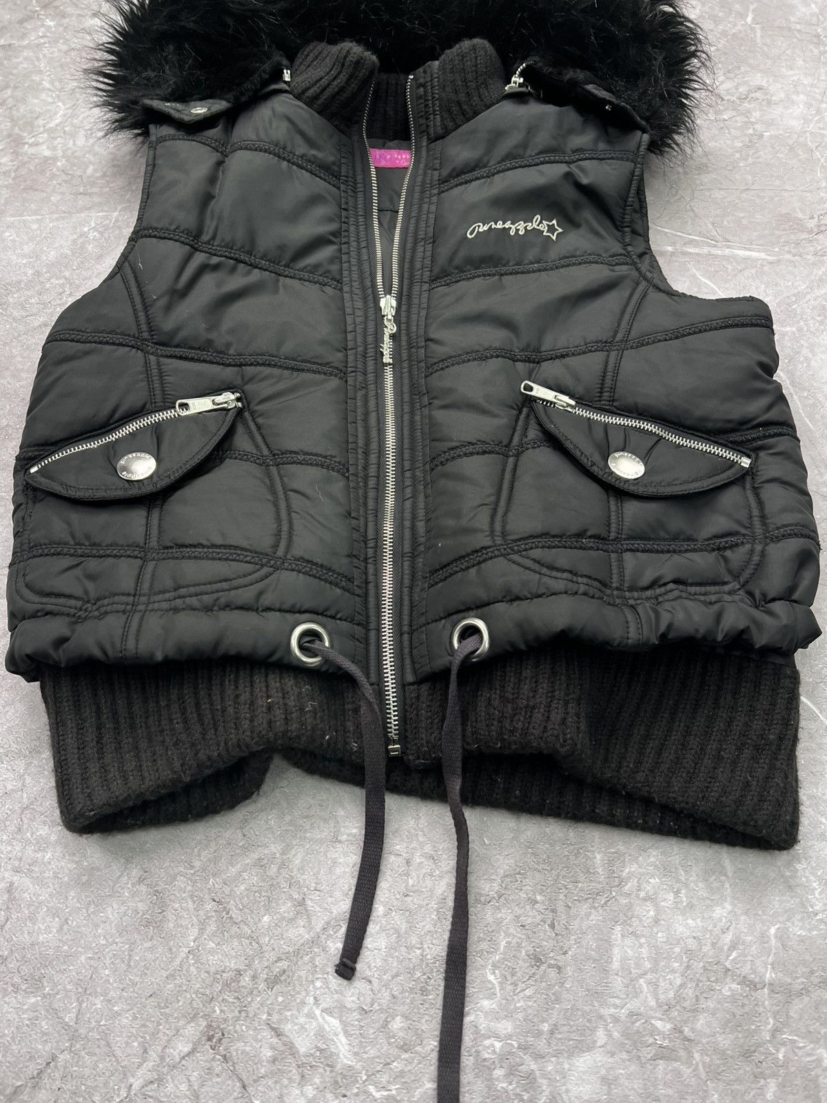 Vintage 2000s black opium 90s LGB STYLE FUR HOODIE vest jacket Size M / US 6-8 / IT 42-44 - 2 Thumbnail