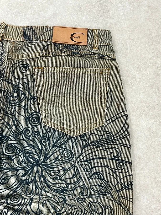 Roberto Cavalli 2000s Cavalli Grey Floral Denim Jeans Size US 31 - 11 Thumbnail