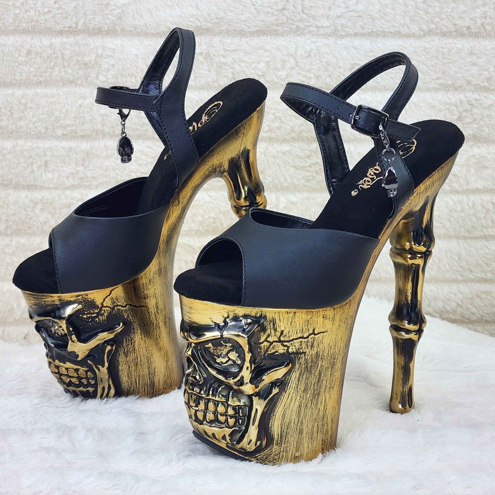 Other Rapture Black Matte Gold Brass Skull & Bones 8" High Heel Pl Size US 6 / IT 36 - 1 Thumbnail
