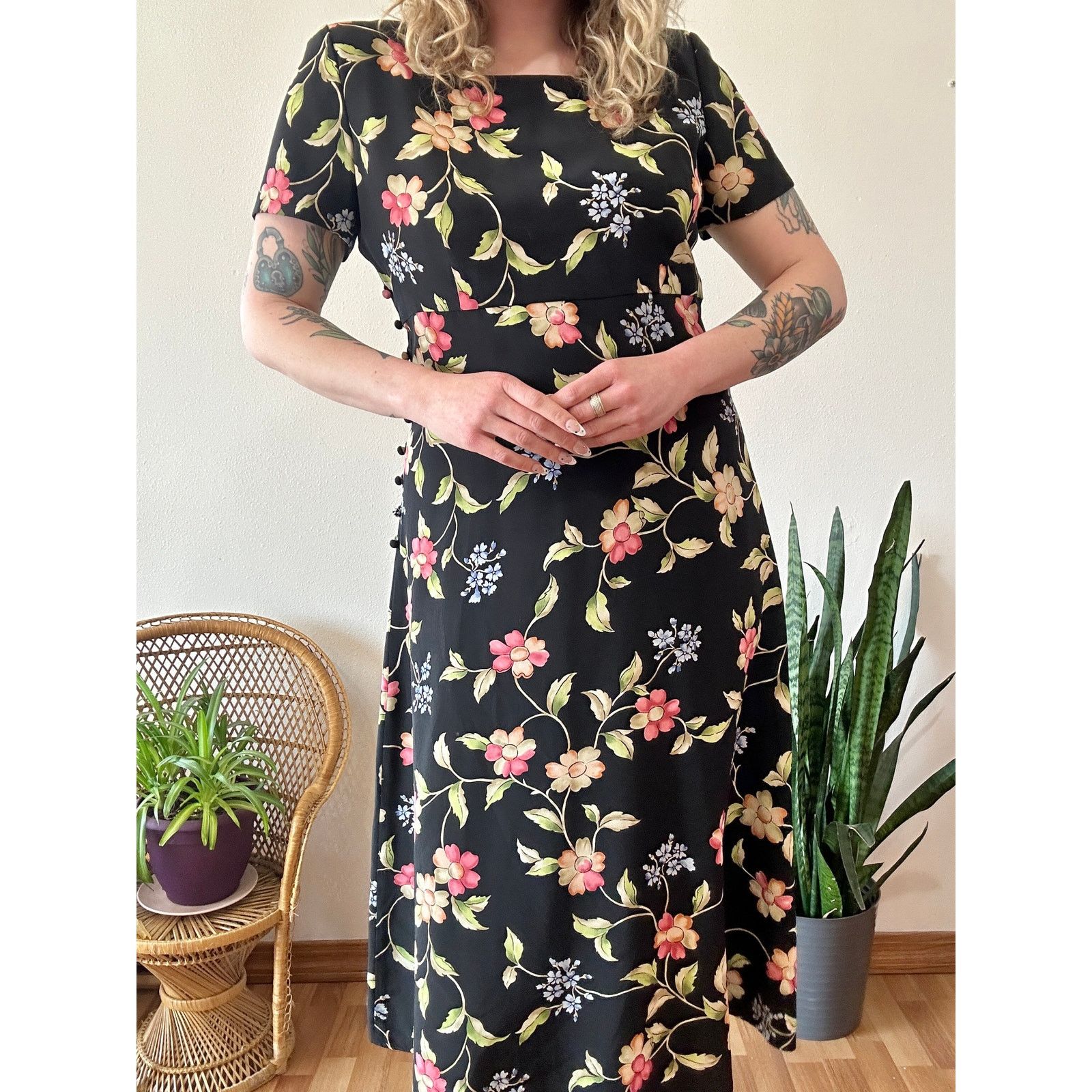 Vintage Late 90’s Whimsigoth Floral Silk Maxi Dress 14 Size XL / US 12-14 / IT 48-50 - 3 Thumbnail