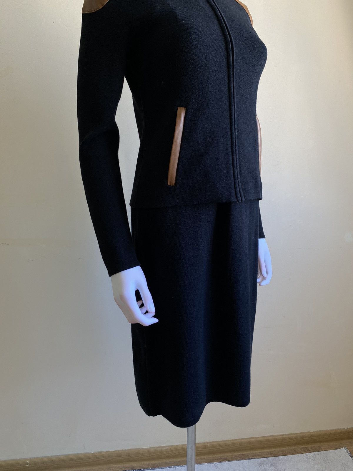 Lauren Ralph Lauren Lauren Ralph Lauren Knit Leather Patch Jacket & Dress Set Size S / US 4 / IT 40 - 3 Thumbnail