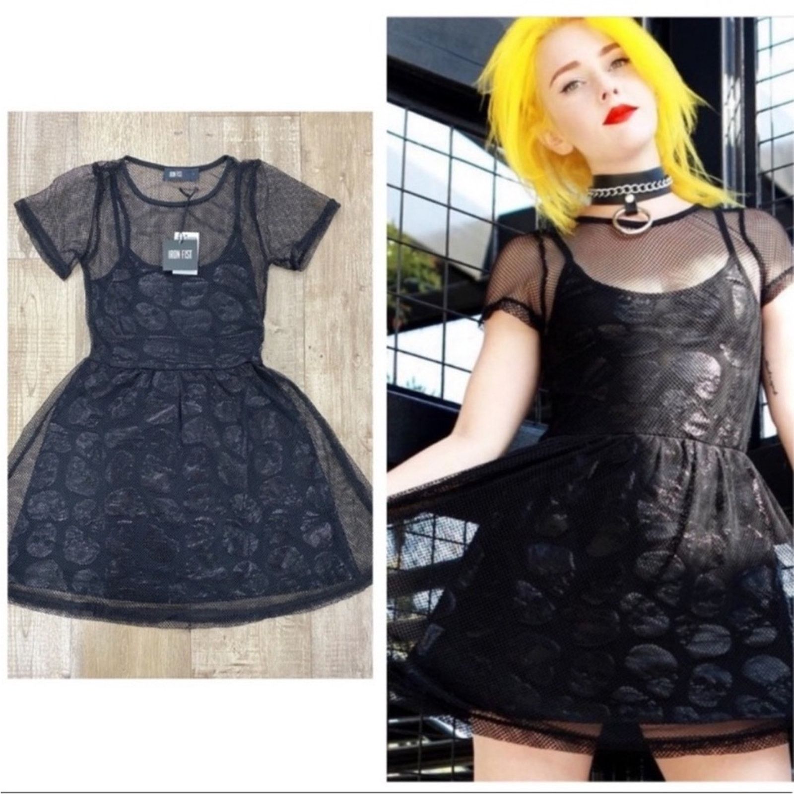 Iron Fist IRON FIST Skullz Club S Black Sheer Fit Flare Dress Babydoll Size S / US 4 / IT 40 - 1 Thumbnail