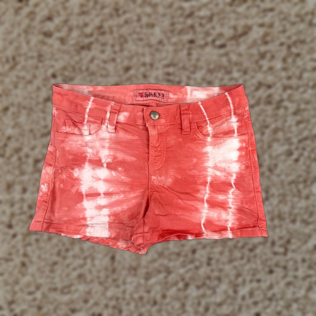 Guess GUESS Shorts Women Pink White Tie Dye Cotton Blend Beach Casual 27x3 27 Regular Waist Elastic Front 5-Pocket Denim Chino Shells Pattern Solid Size 27" / US 4 / IT 40 - 1 Thumbnail