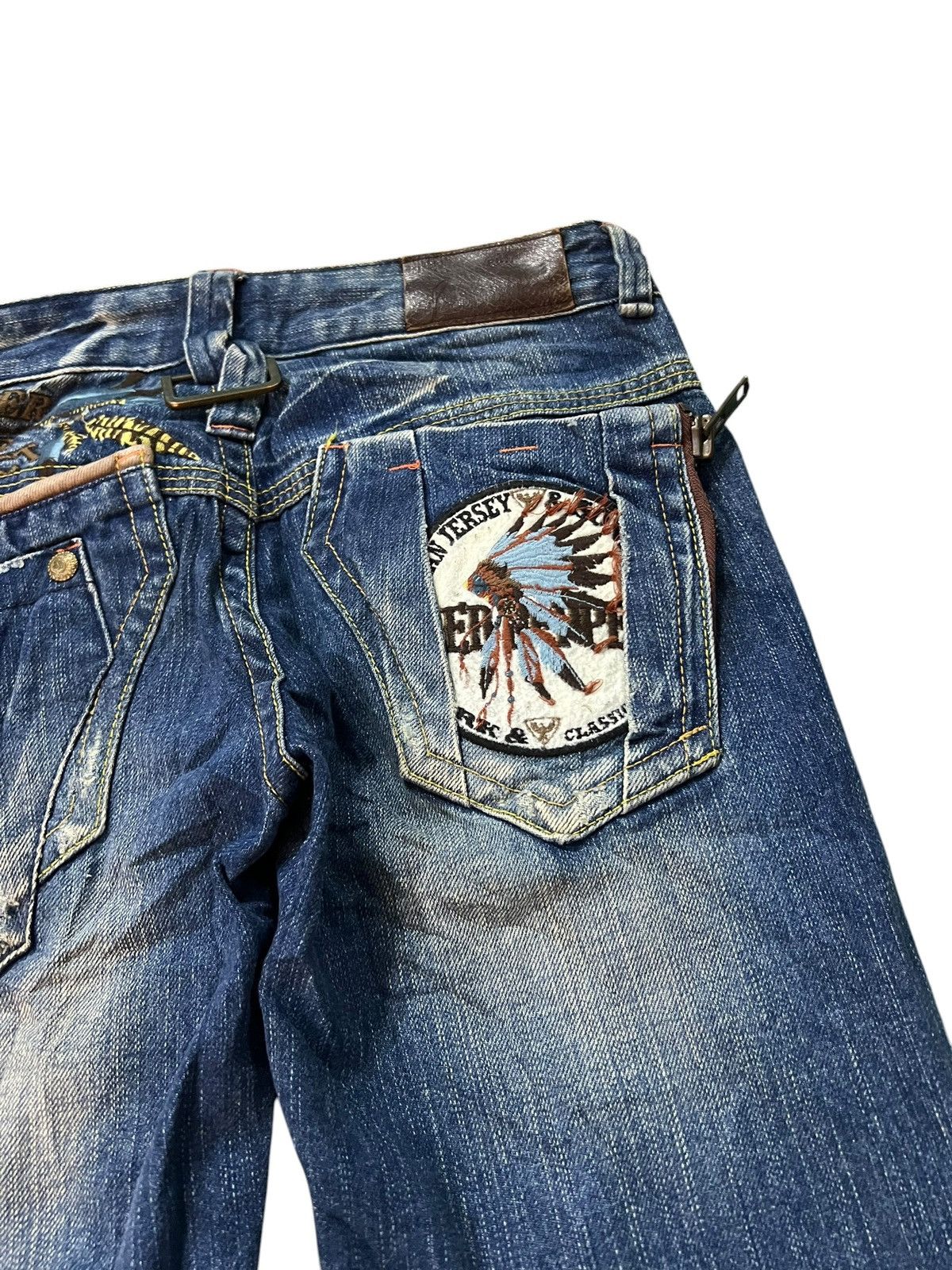 Japanese Brand 💥Flare low rise💥Red pepper Clawmark Mud wash Jean Very Rare Size US 29 - 17 Thumbnail