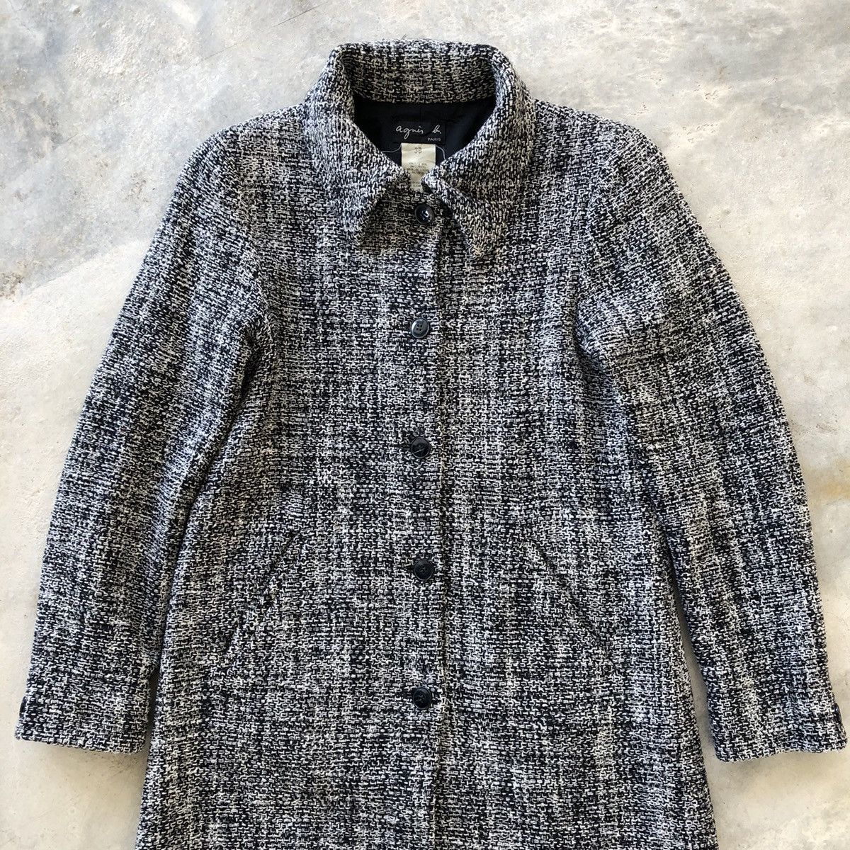 agnes b. AGNES B Tweed Wool Long Coat Jacket Size S / US 4 / IT 40 - 4 Thumbnail