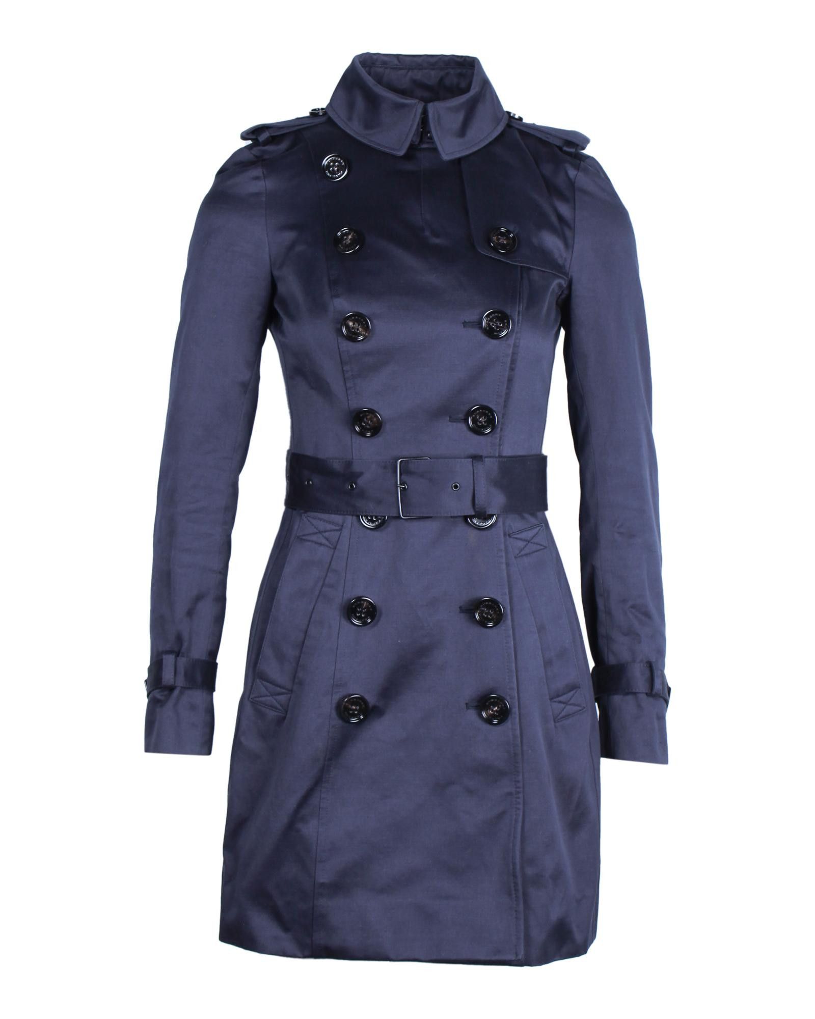 image of Burberry Midnight Blue Wool Blend Double-Breasted Trench Coat With Belt in Blue/Navy Blue, Women's 