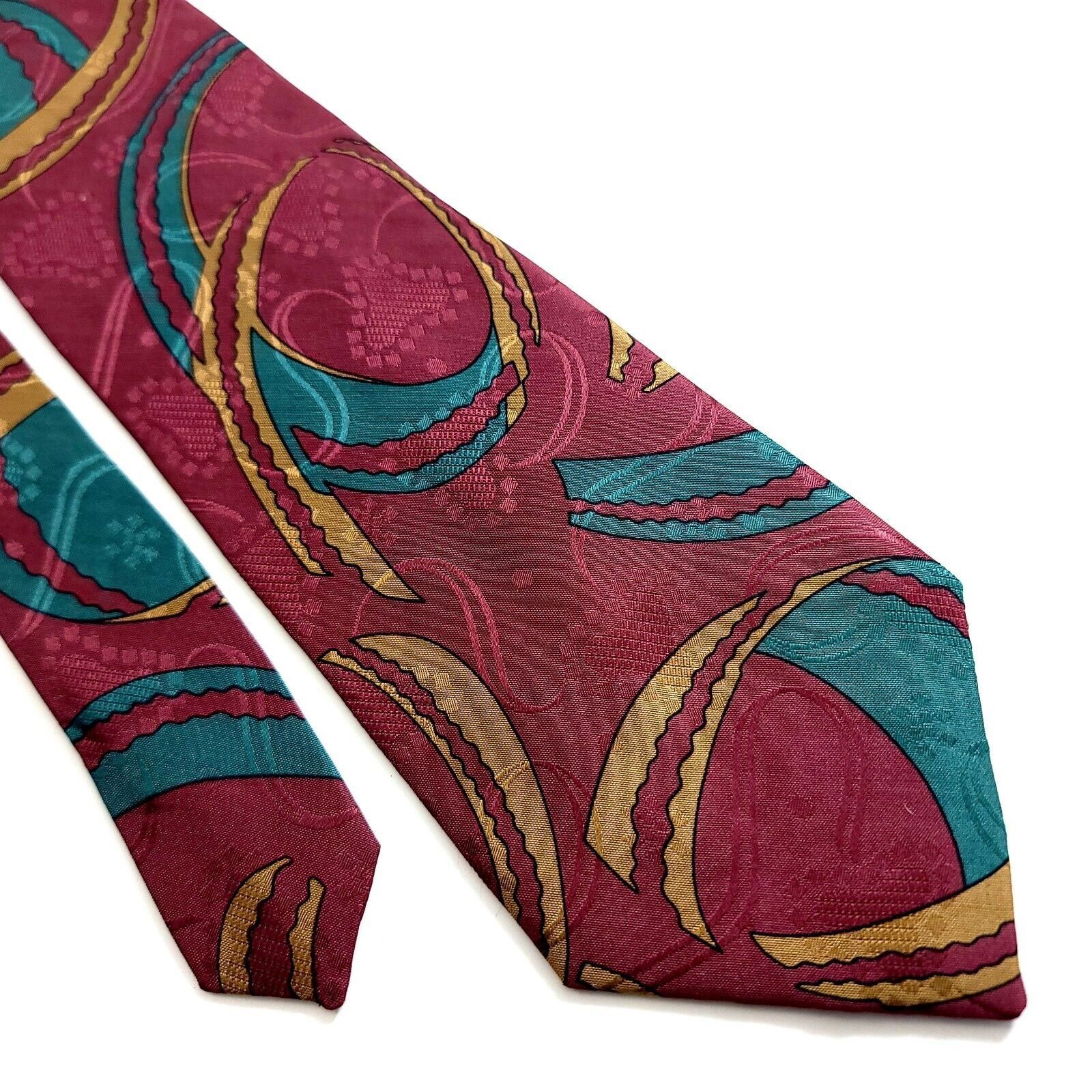 Designer Caravaggio Italy Red Tan Green Jacquard Abstract Print Silk Size ONE SIZE - 1 Thumbnail