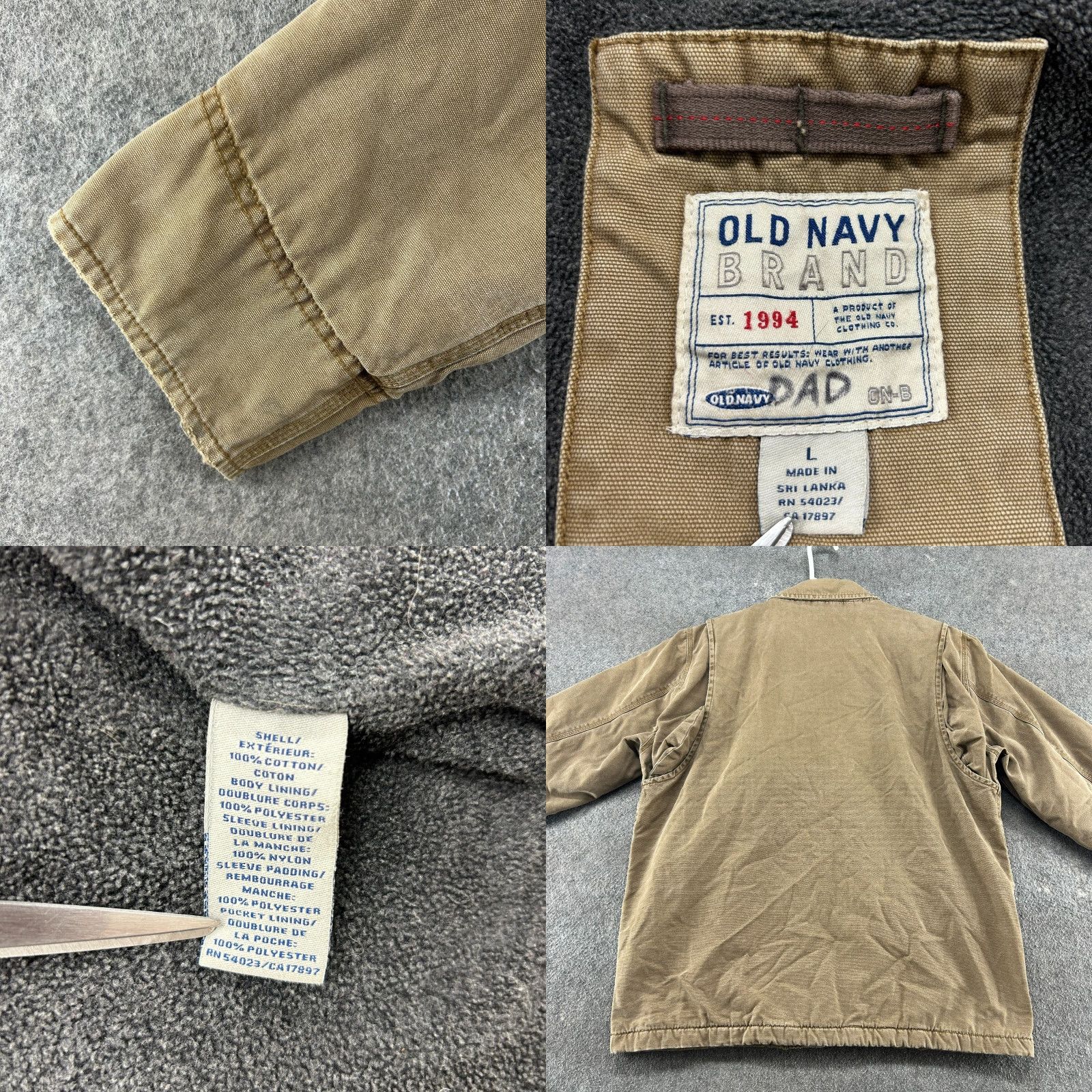 Old Navy VINTAGE Old Navy Jacket Mens L Brown Canvas Chore Barn Fleece Lined Workwear 90s Army Mens Size US L / EU 52-54 / 3 - 10 Thumbnail
