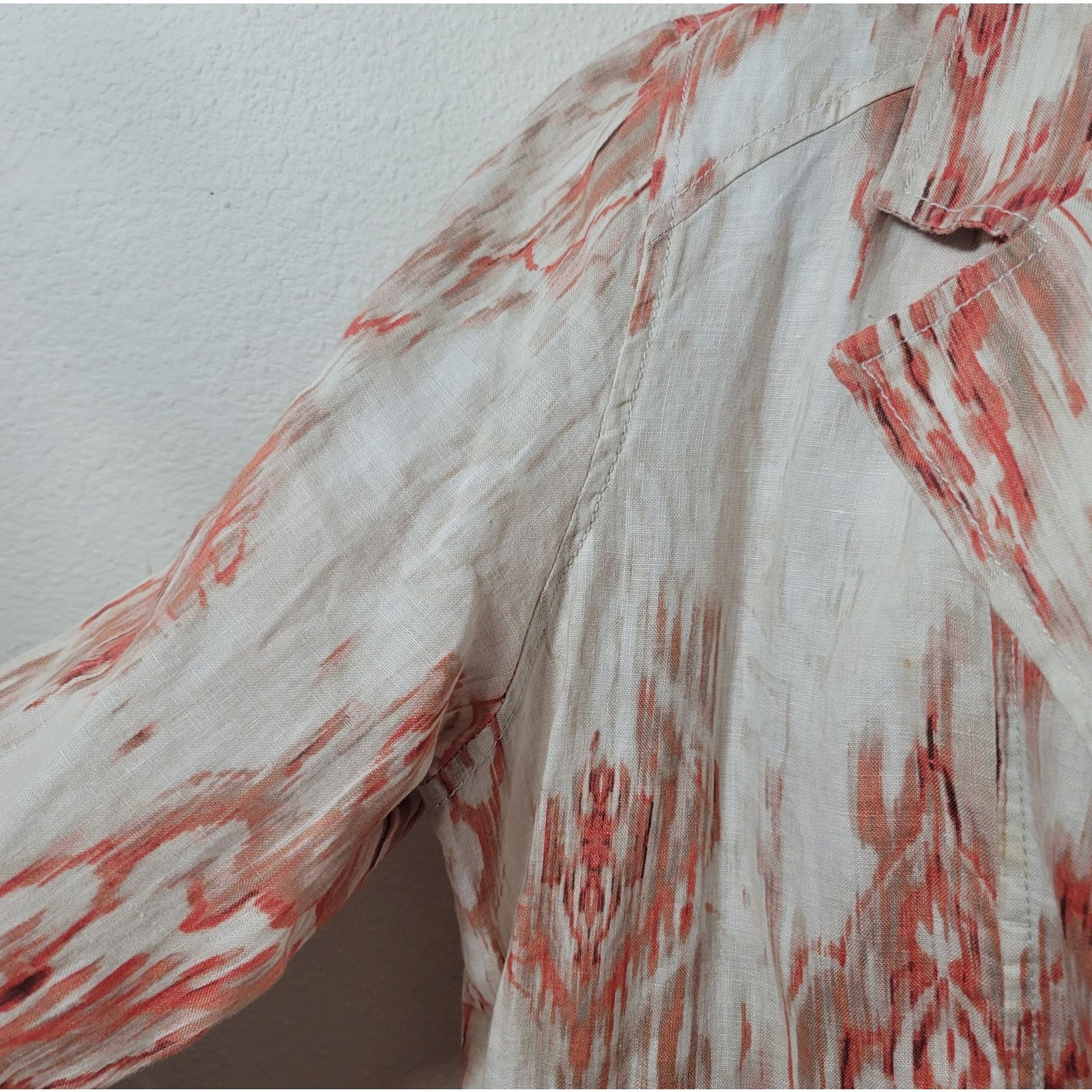 Chicos Chico's Cream Orange Abstract Half Snap Closure Jacket 2 L Size L / US 10 / IT 46 - 7 Thumbnail