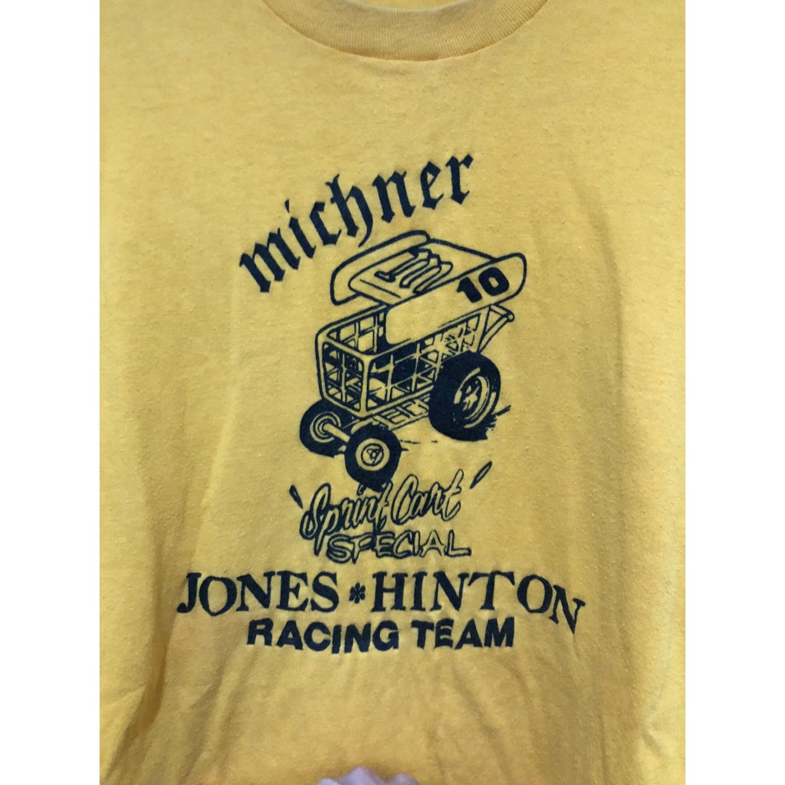 Vintage VINTAGE 70s Michner Sprint Car T Shirt XL Jones Hinton Racing Team Sprinter Race Shirt Mens Yellow 70s Cars Sports Racing Size US XL / EU 56 / 4 - 2 Thumbnail