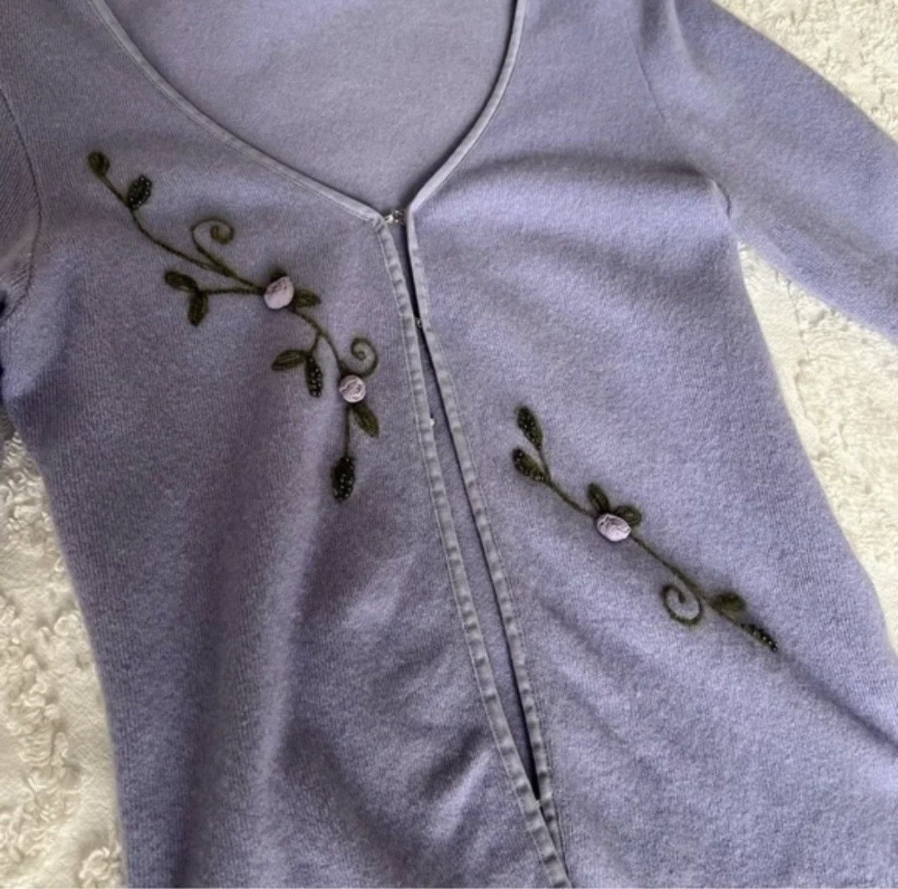 Other Vintage Embroidered Lilac Cardigan Size S / US 4 / IT 40 - 6 Thumbnail