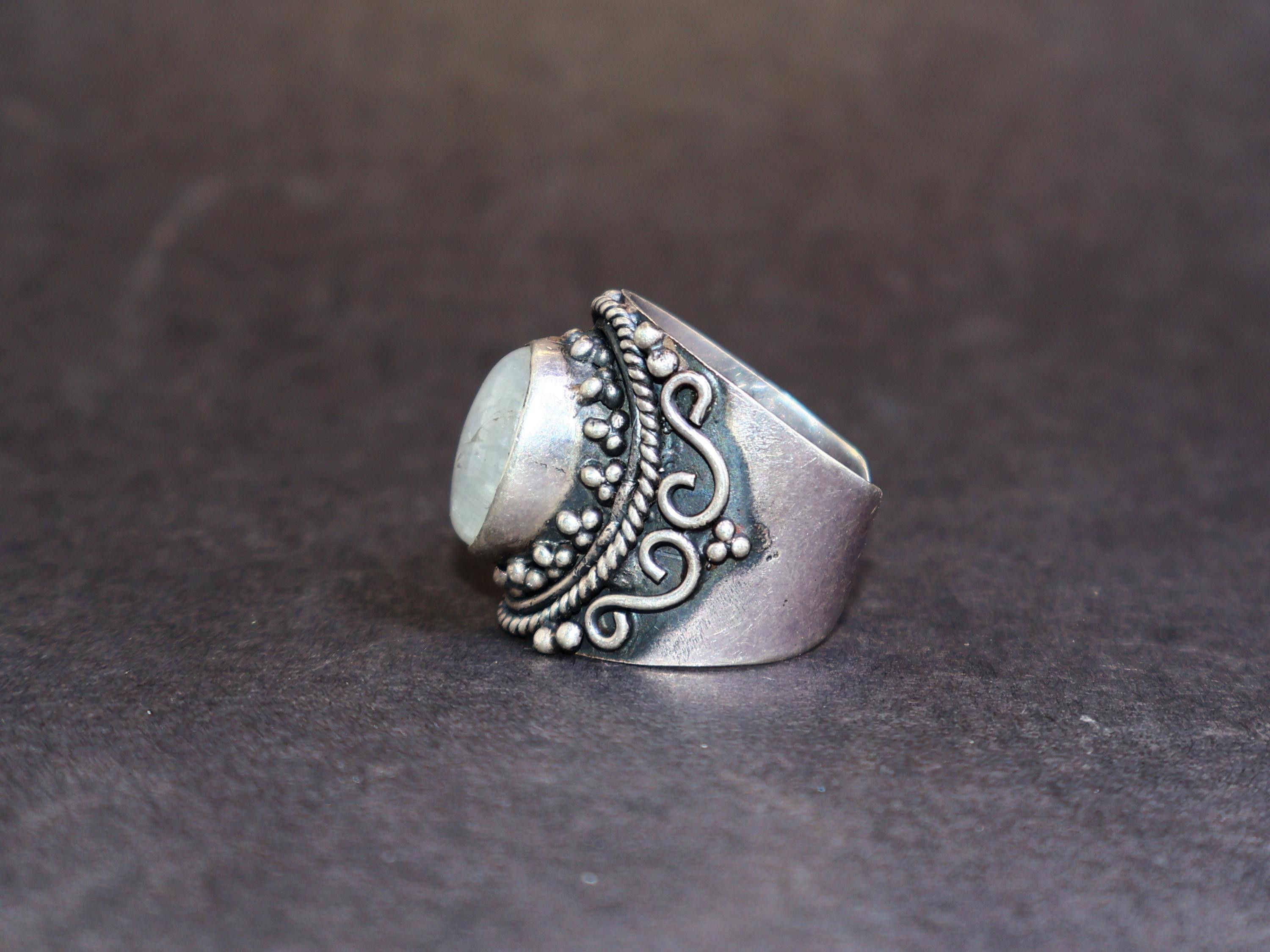 Handmade Moonstone Ring, Wide Band Ring, 925 Silver Ring, Blue Stone, Size ONE SIZE - 4 Thumbnail
