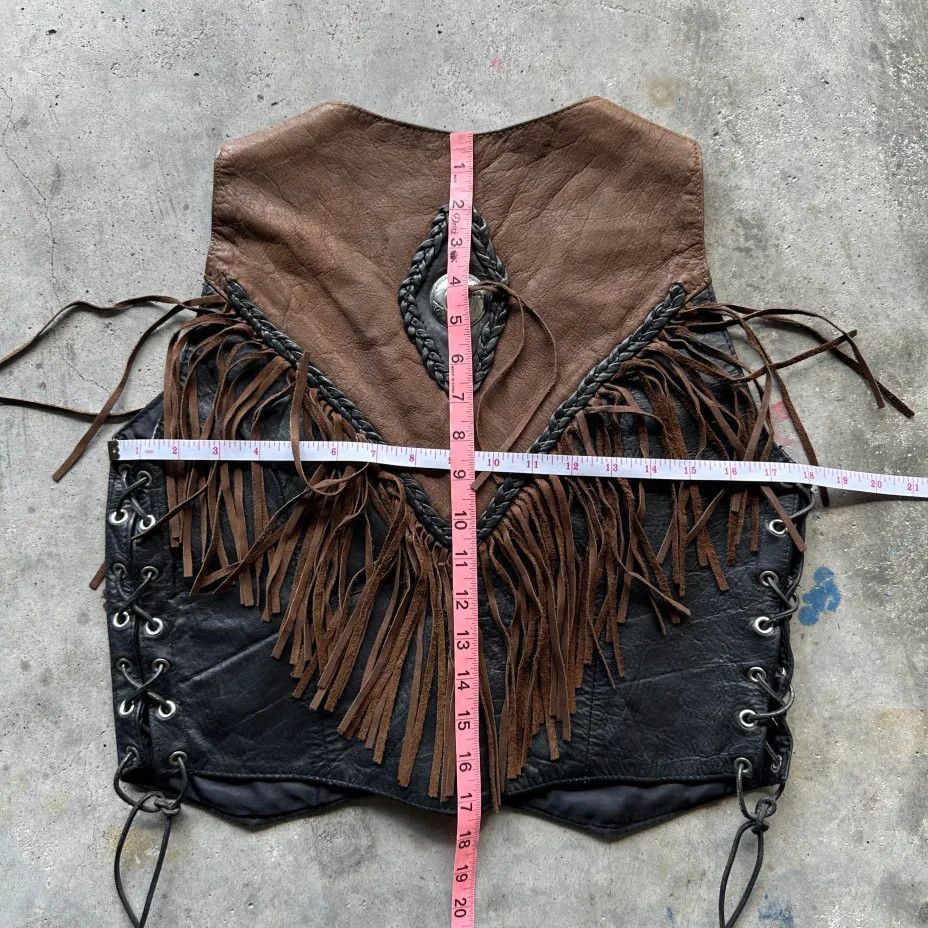 Other Vintage Two Tone Leather Fringe Western Vest Size XS Size US XS / EU 42 / 0 - 6 Thumbnail