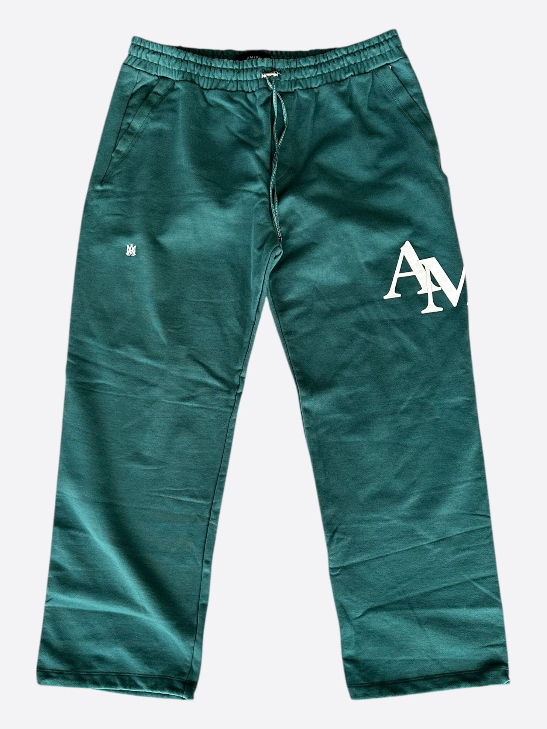 Amiri Amiri Green & White Staggered Logo Sweatpants Size US 36 / EU 52 - 1 Thumbnail