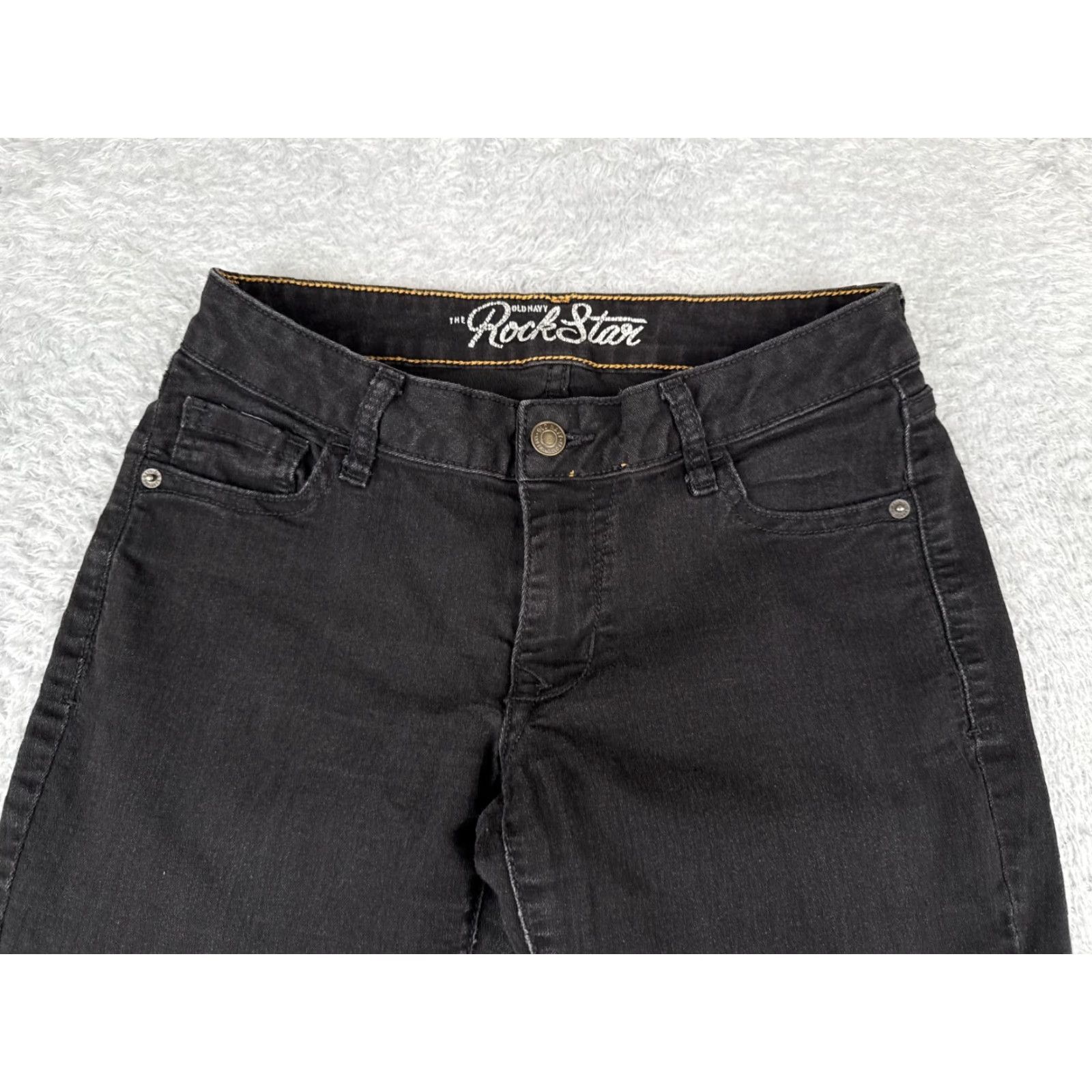 Old Navy Old Navy Jeans Womens 8 Black Denim The Rockstar Straight Cotton Blend Low 27x27 Size 30" / US 8 / IT 44 - 4 Thumbnail