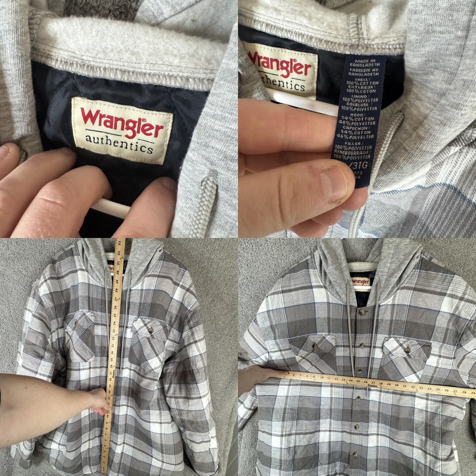 Wrangler Wrangler Jacket Mens XL Gray Plaid Flannel Hooded Quilted Lined Outdoor Workwear Size US XL / EU 56 / 4 - 8 Thumbnail
